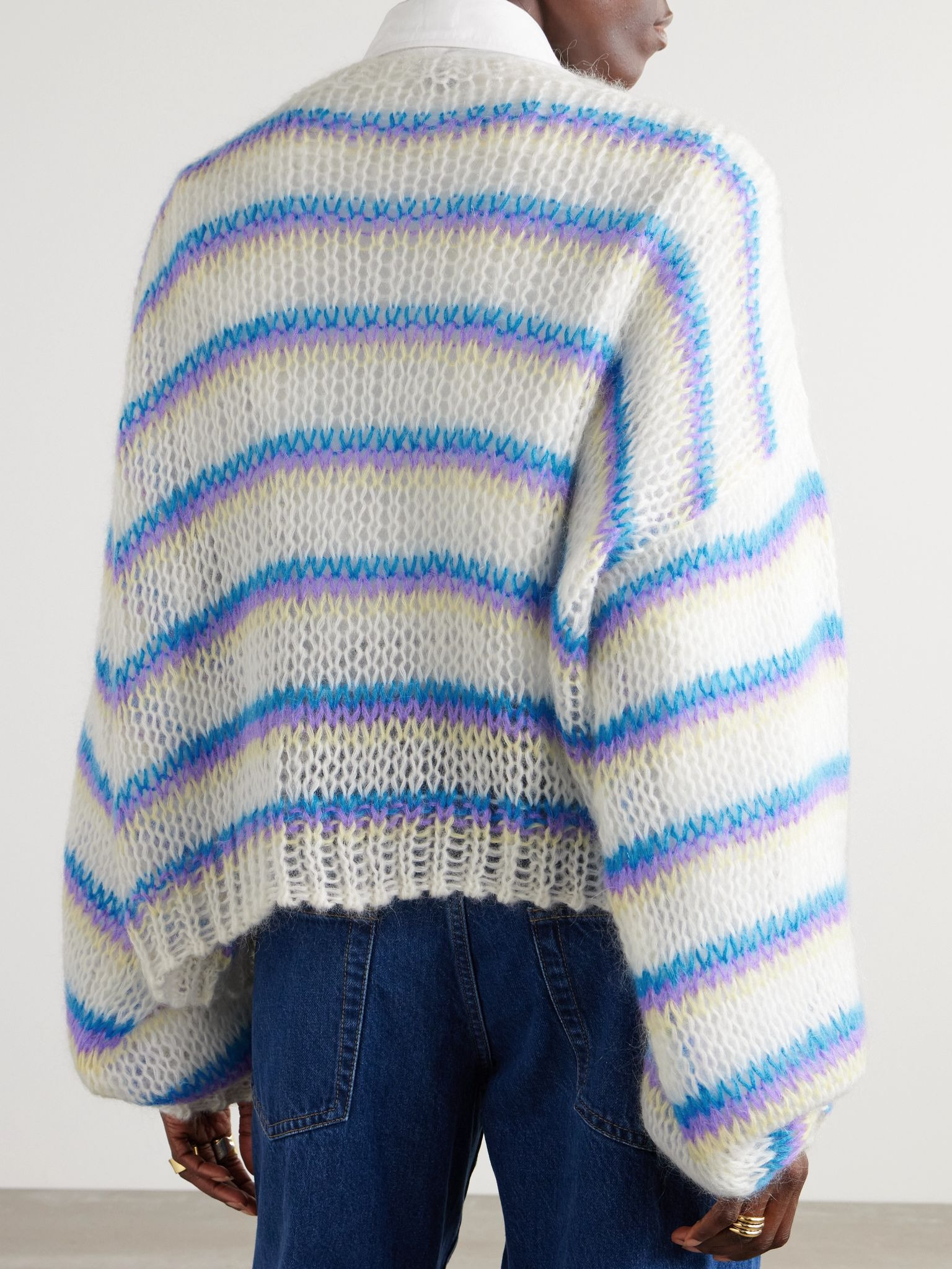 Anagram embroidered striped mohair-blend sweater White - 3