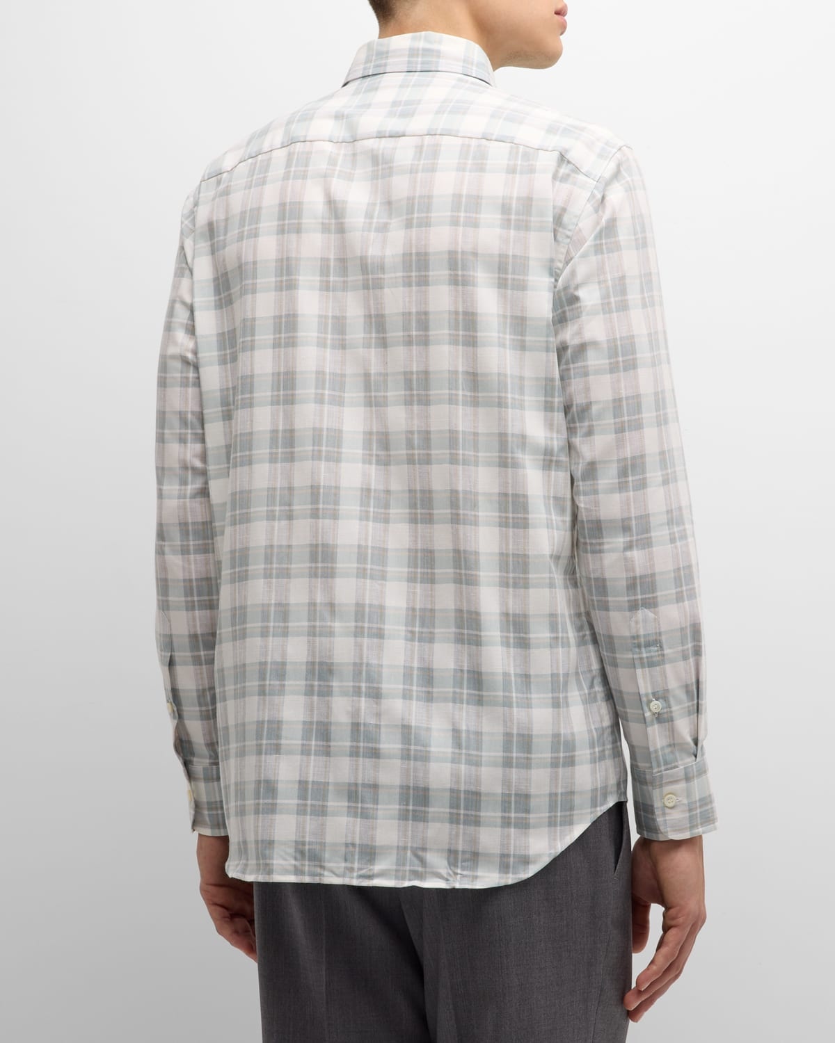 Men's Cotton-Linen Plaid Sport Shirt - 4