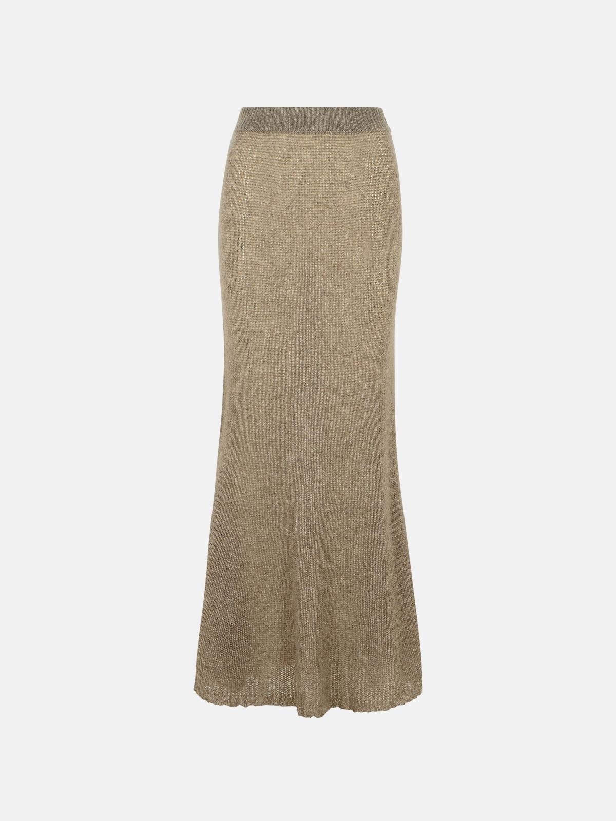 'KELSY' LONG SKIRT IN BROWN SILK BLEND - 1