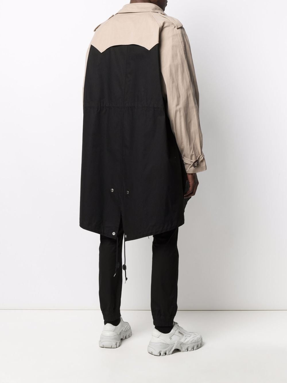 contrast-panel trench coat - 6