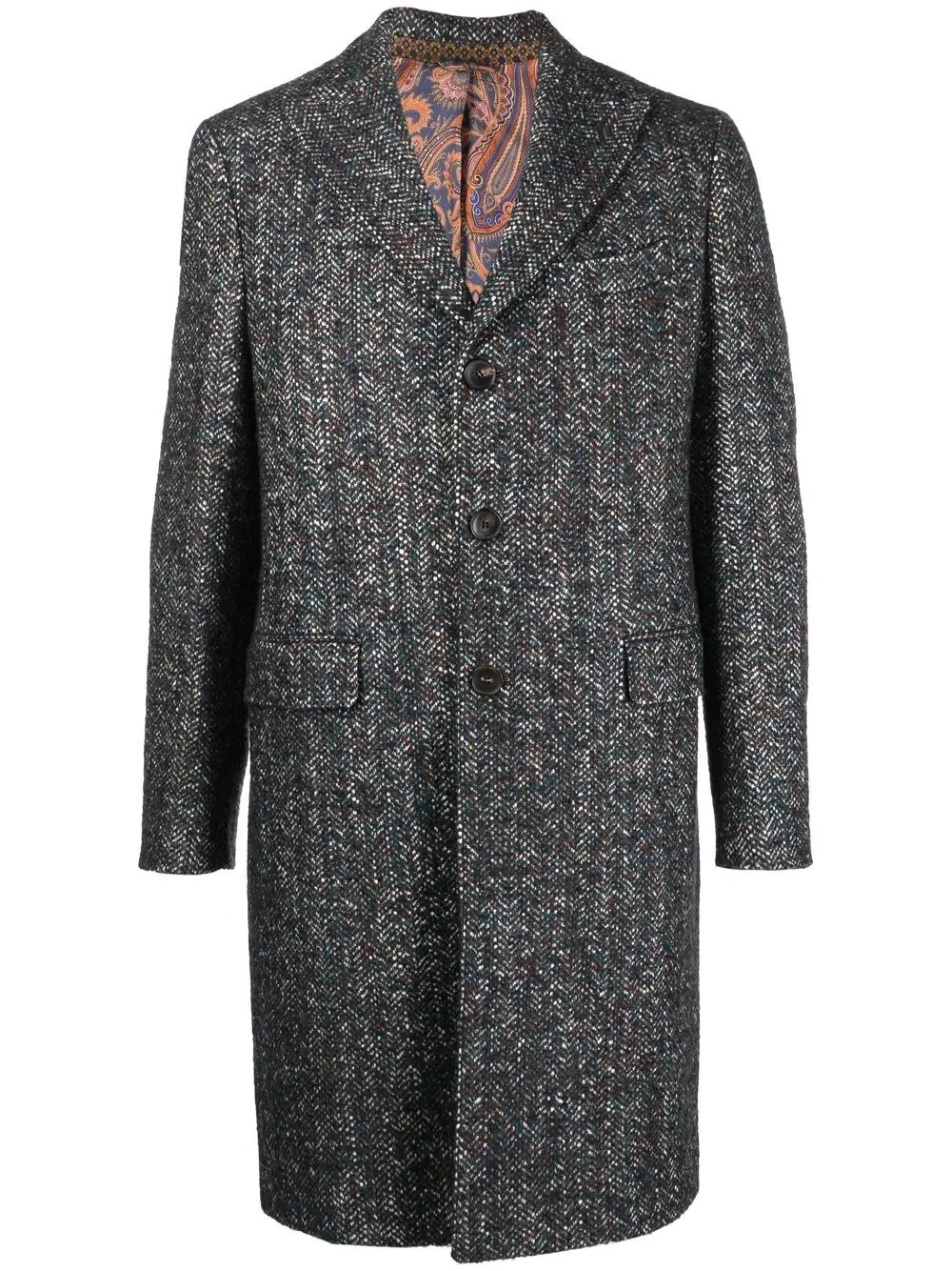 herringbone single-breasted coat - 1