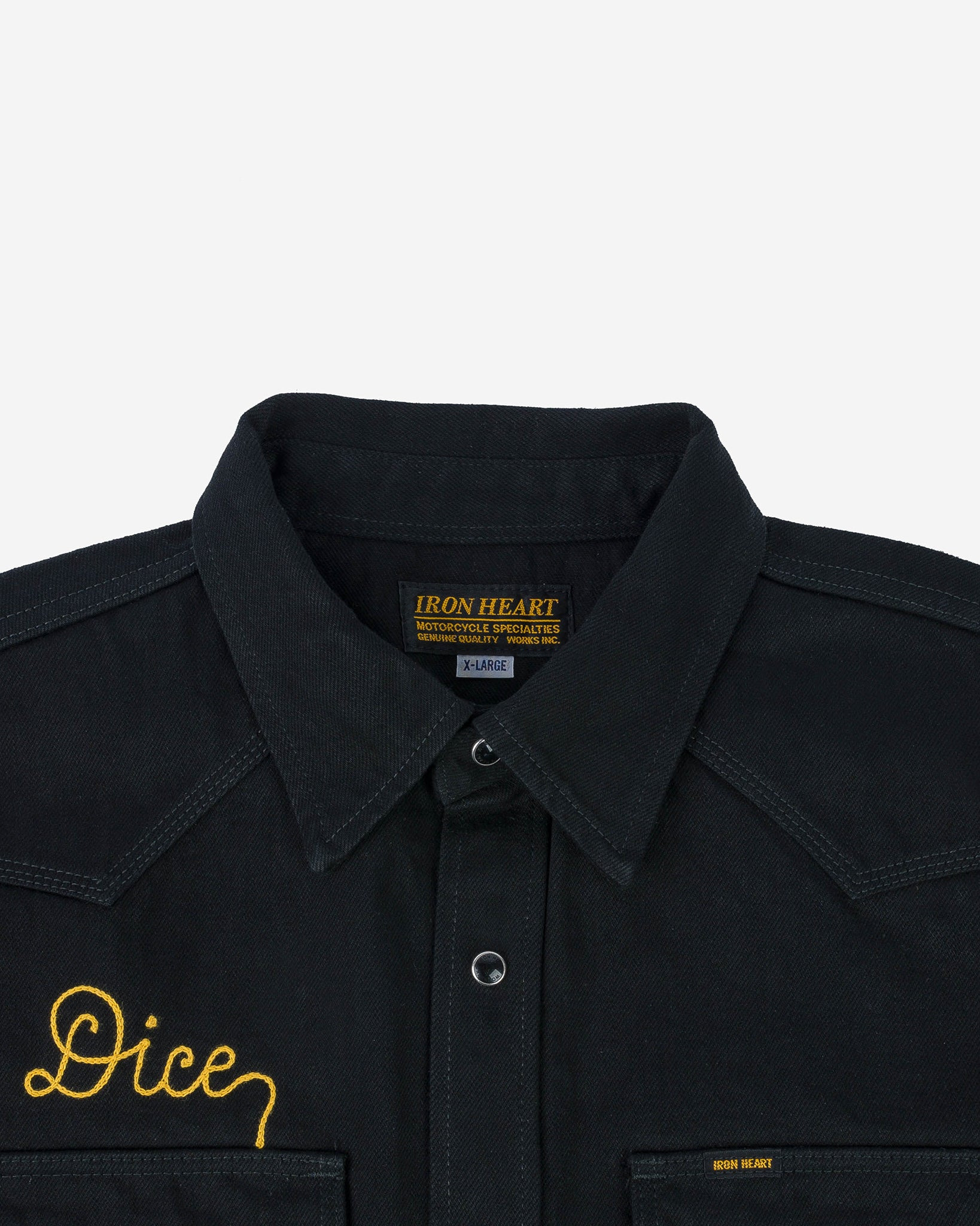 IHSH-IHxDM-01 Iron Heart x DicE 12oz Selvedge Denim Embroidered Western Shirt "The Johnny Cash III"  - 6