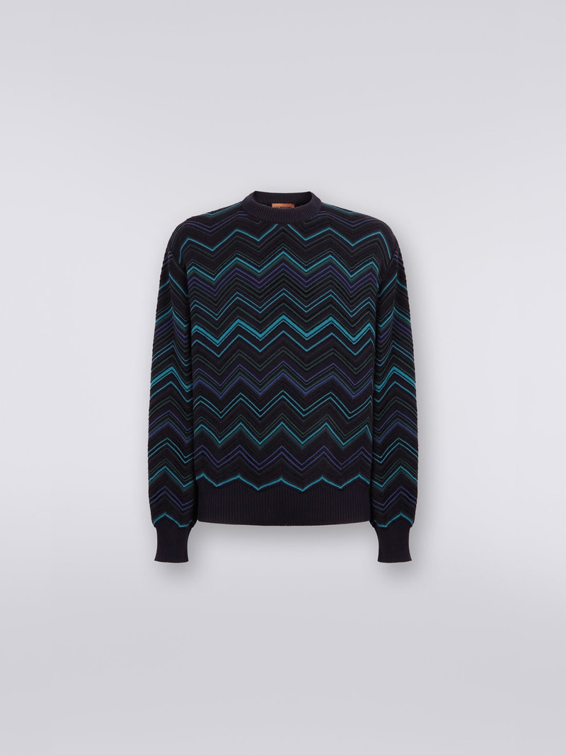 Cotton blend crew-neck chevron jumper 1