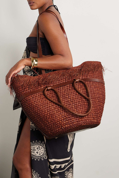 Johanna Ortiz + NET SUSTAIN leather-trimmed fringed woven straw tote outlook