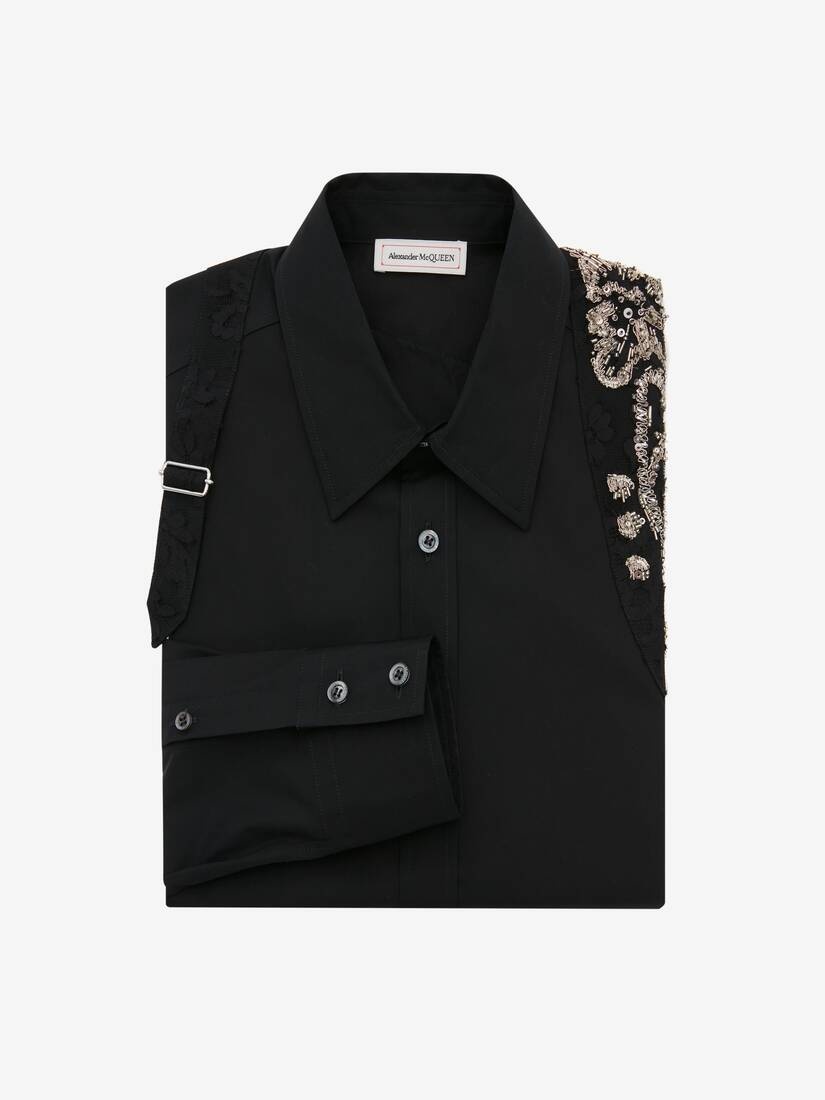 Men's Cotton Poplin Tree Graffiti Harness Shirt in Black - 5