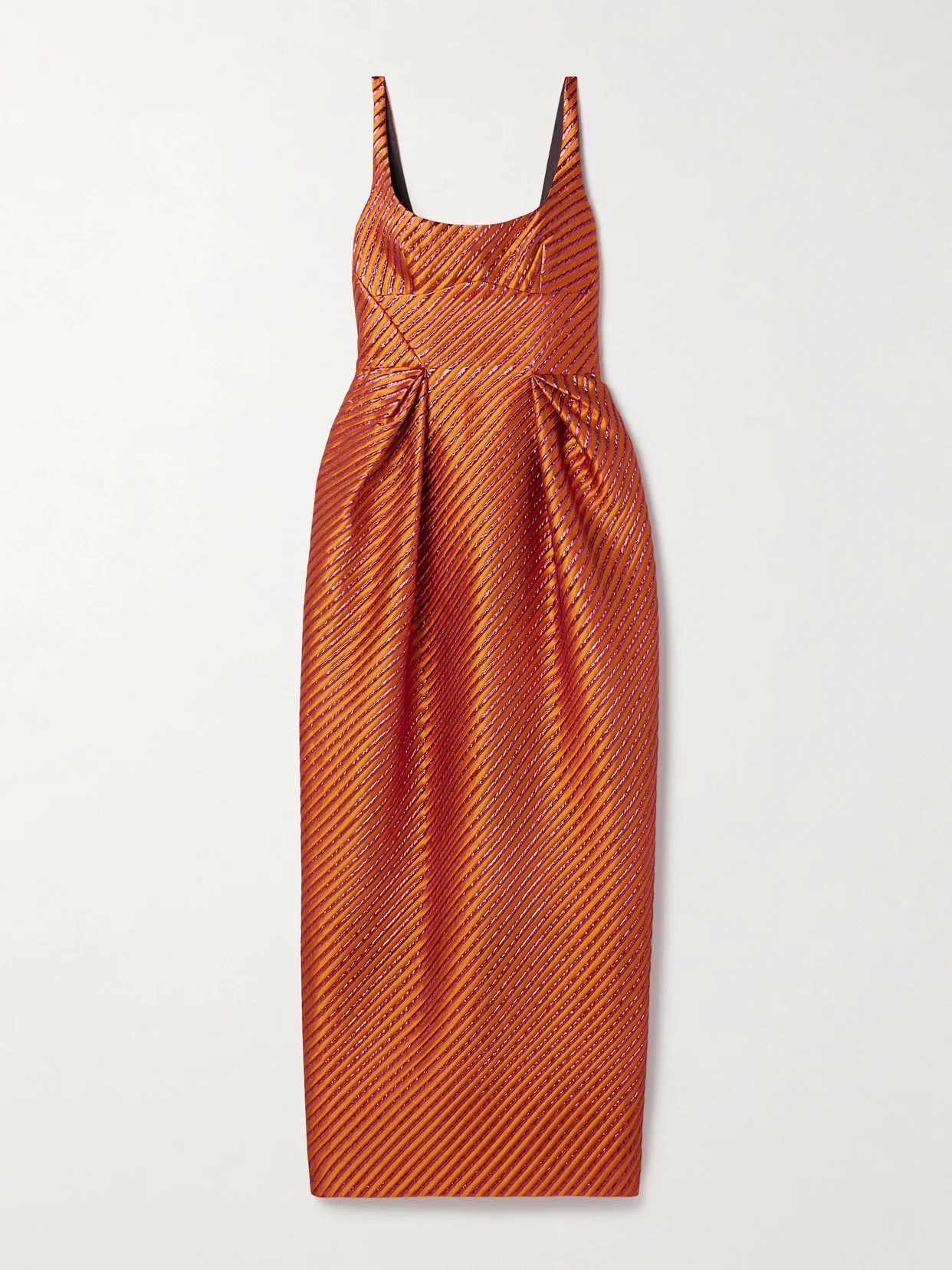 Pleated Striped Metallic Jacquard Maxi Dress - 1