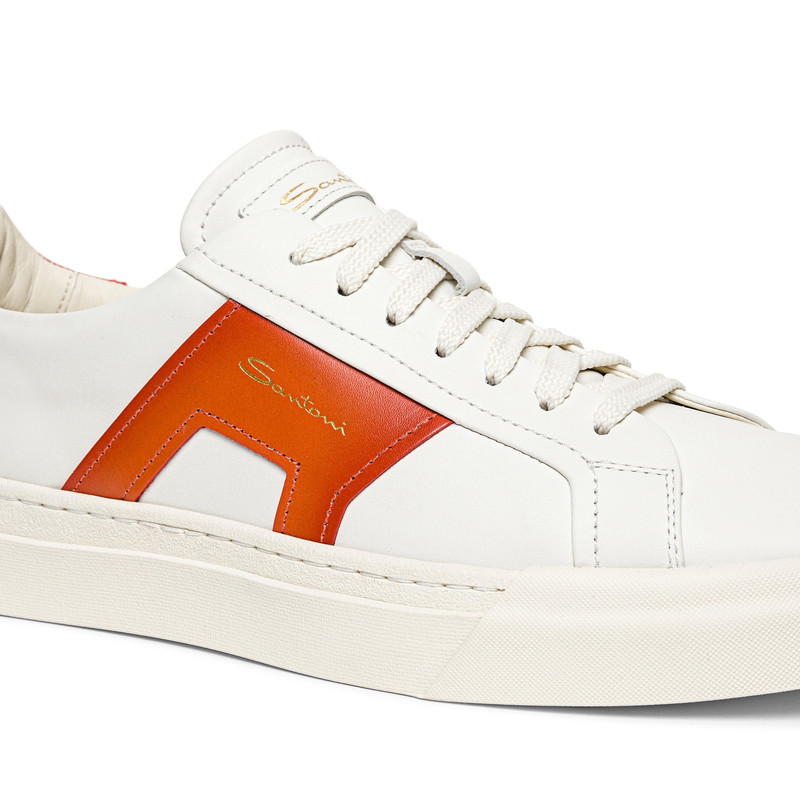 Men’s white and orange leather double buckle sneaker 6