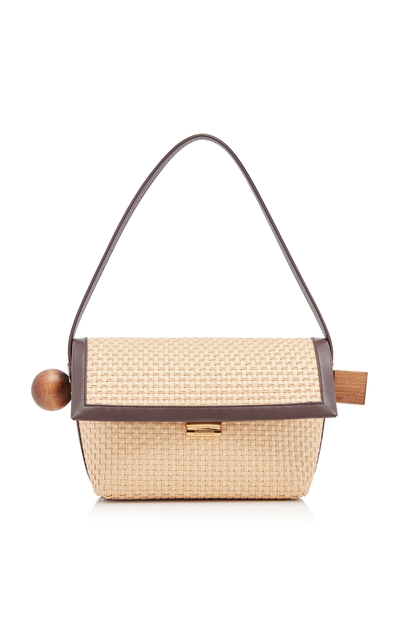 The Rond Carré Leather-Trimmed Woven Canvas Bag neutral - 1