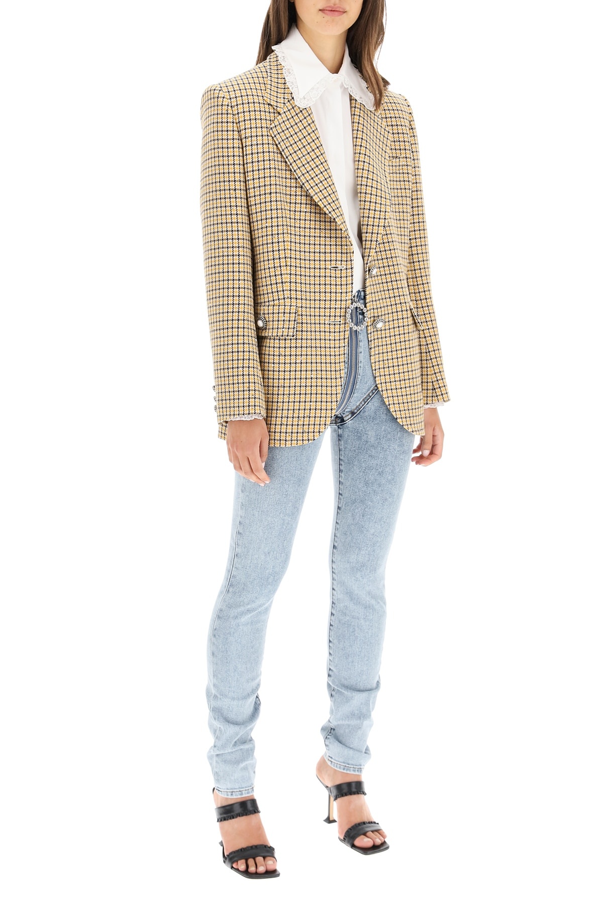 SEQUINED CHECK WOOL BLAZER - 2