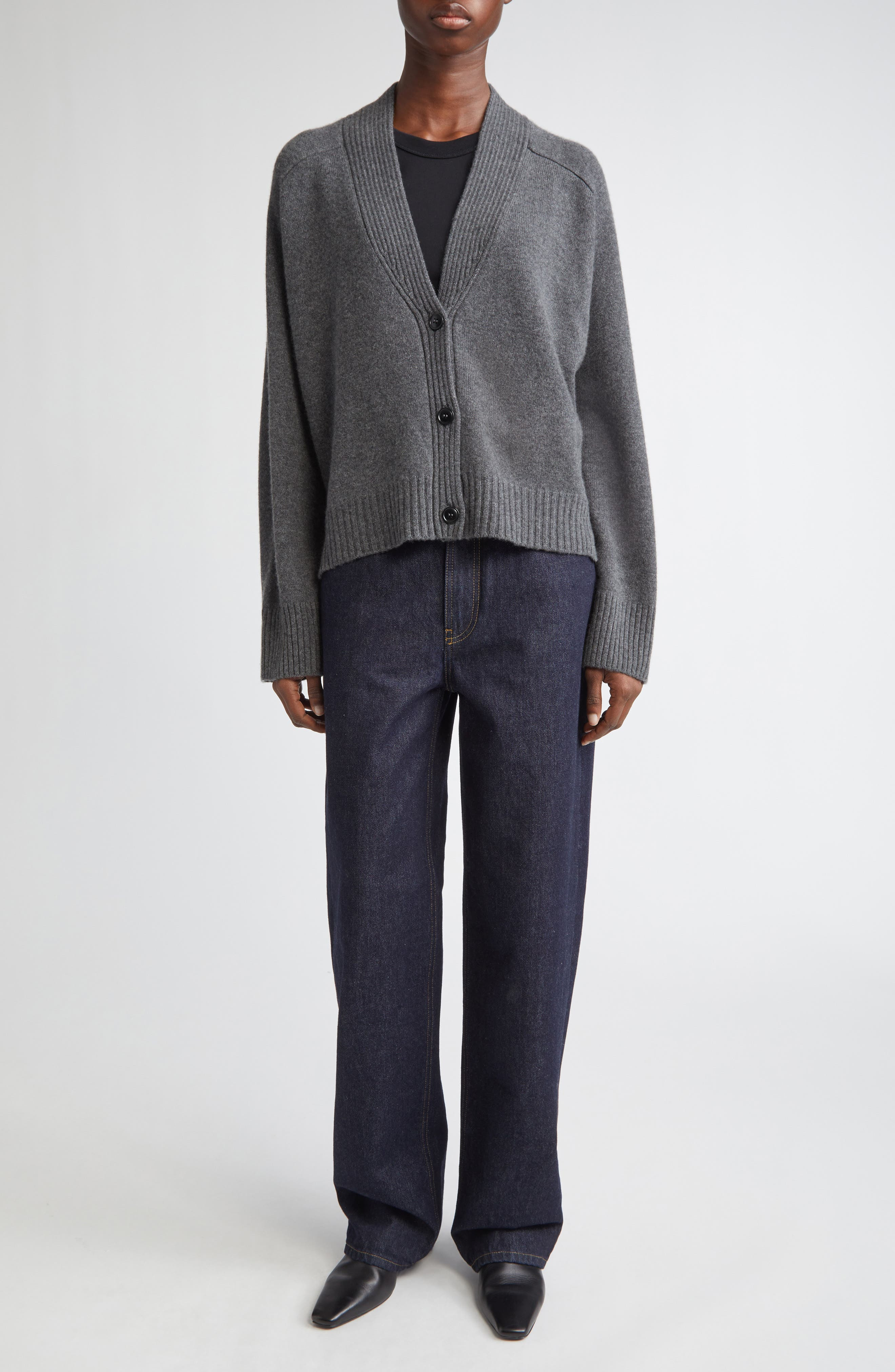 LOULOU DE SAISON Kaia Cashmere V-neck Cardigan in Anthracite Melange at Nordstrom - 7