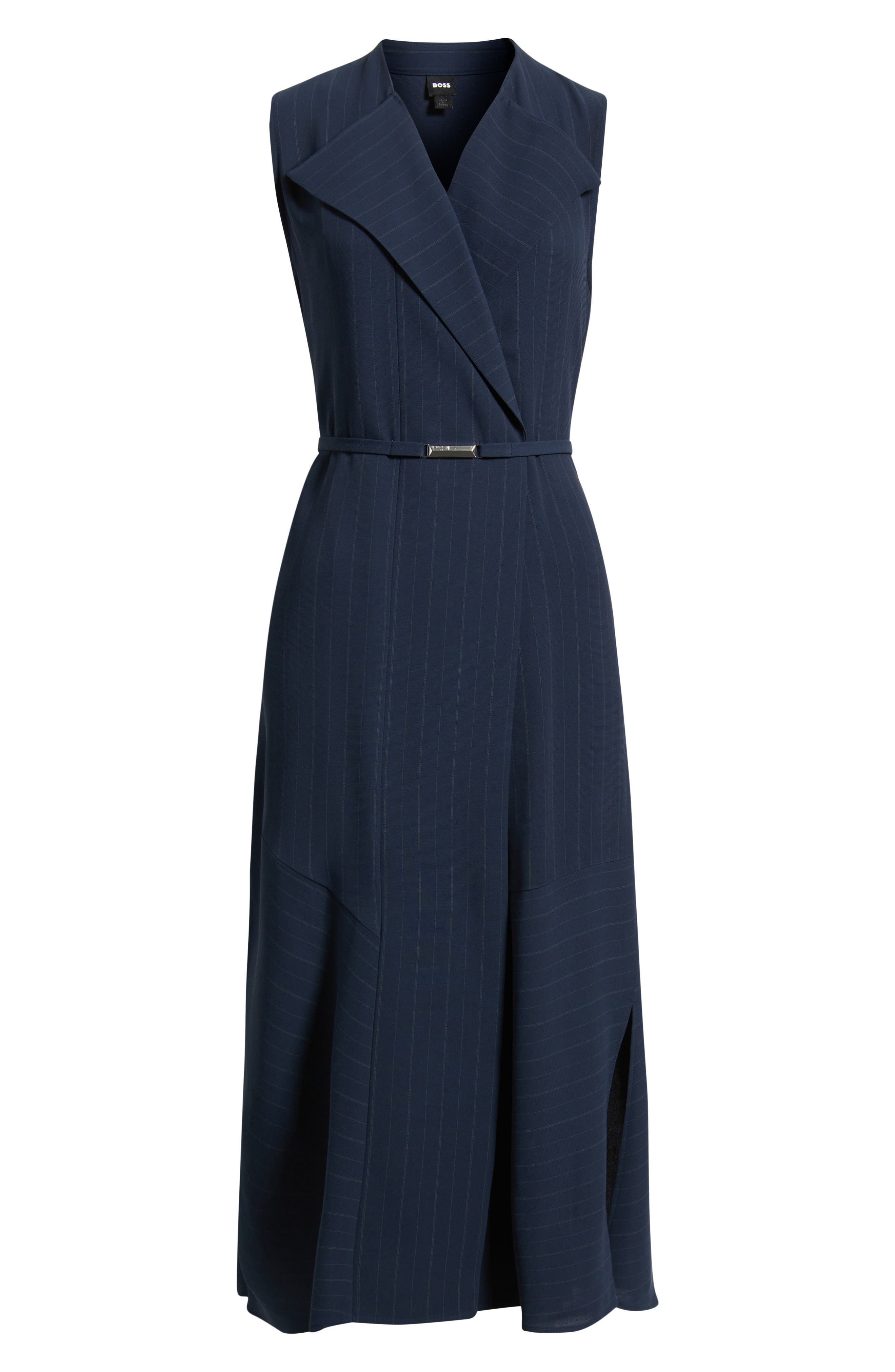 BOSS Dimosa Directional Stripe Sleeveless Midi Dress in Sky Captain Pinstripe at Nordstrom - 5