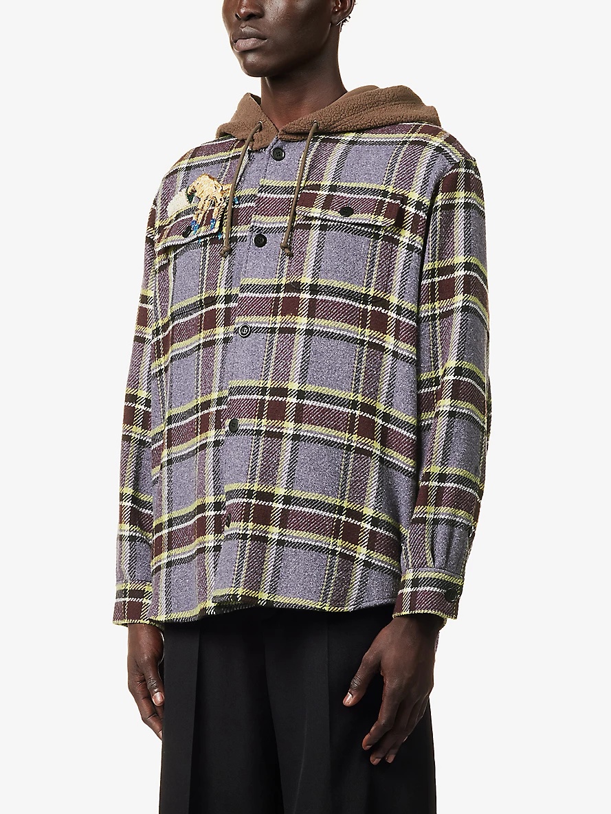 Bead-embellished check-patterned cotton-blend hoody - 3
