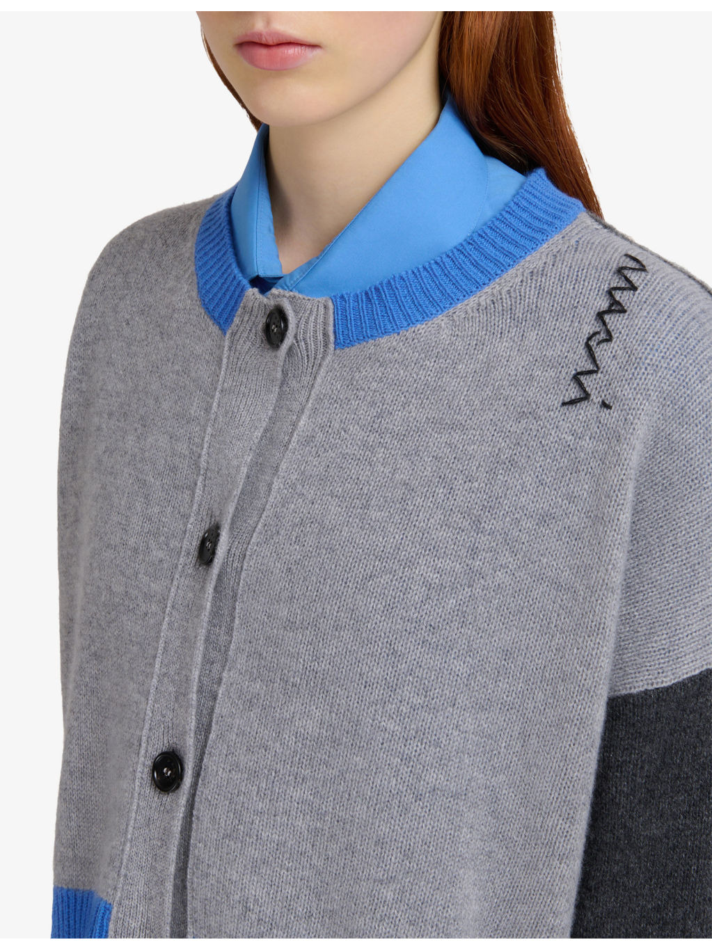 Colour-Block Brand-Embroidered Cashmere Cardigan - 5