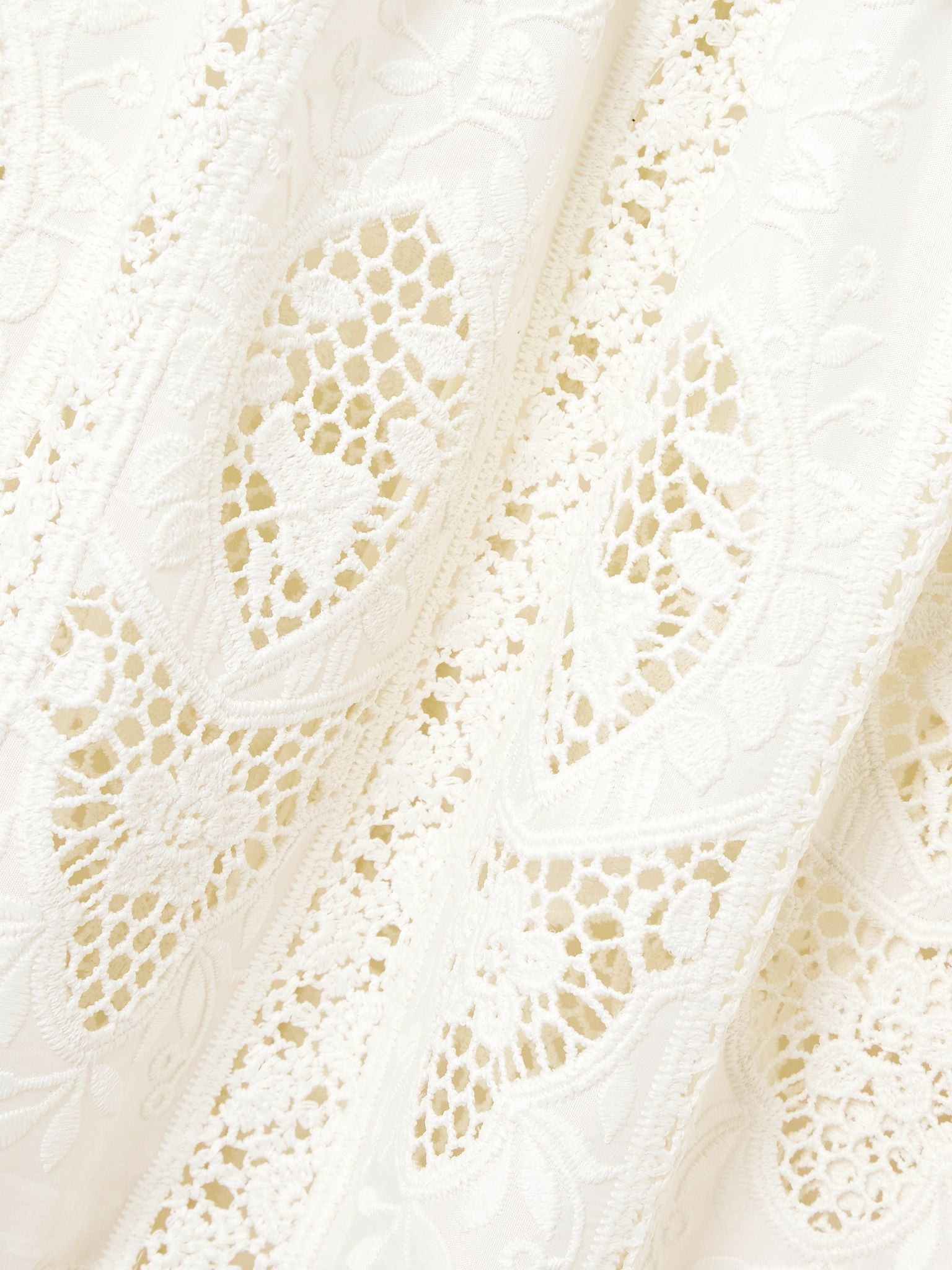 Highlighted Fields tiered lace-trimmed embroidered voile maxi skirt White - 4
