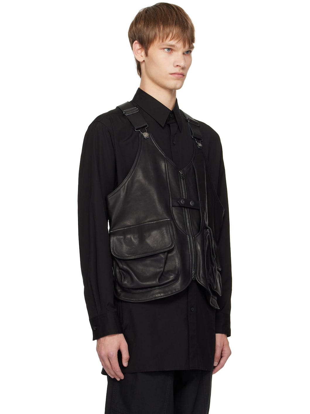 Black Deep-Fry Tech Leather Vest - 2