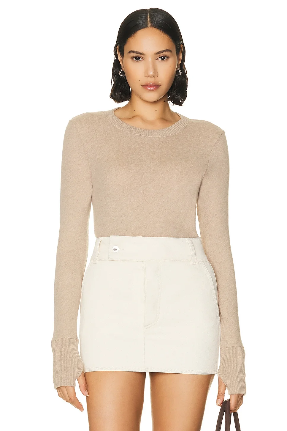 Cashmere Easy Cuffed Crew Neck Top - 1