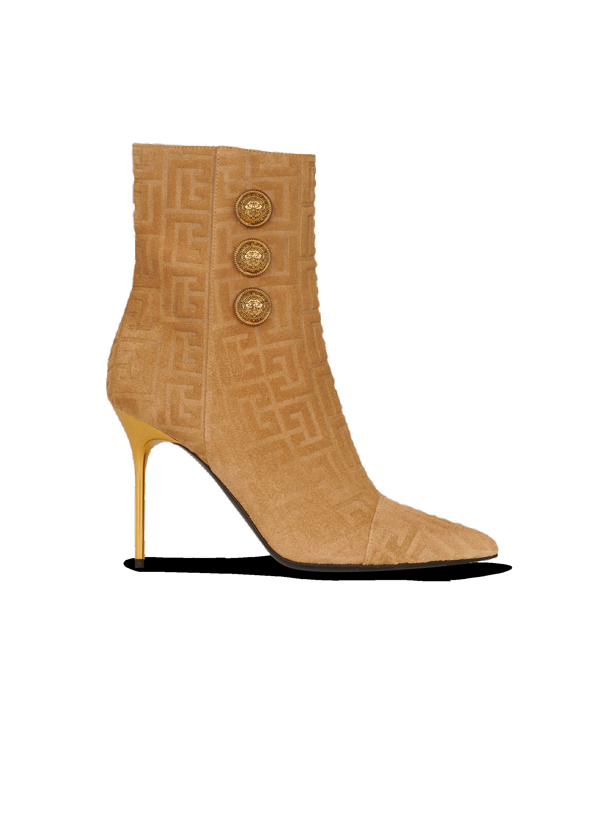 Debossed suede Roni ankle boots with Balmain monogram - 1