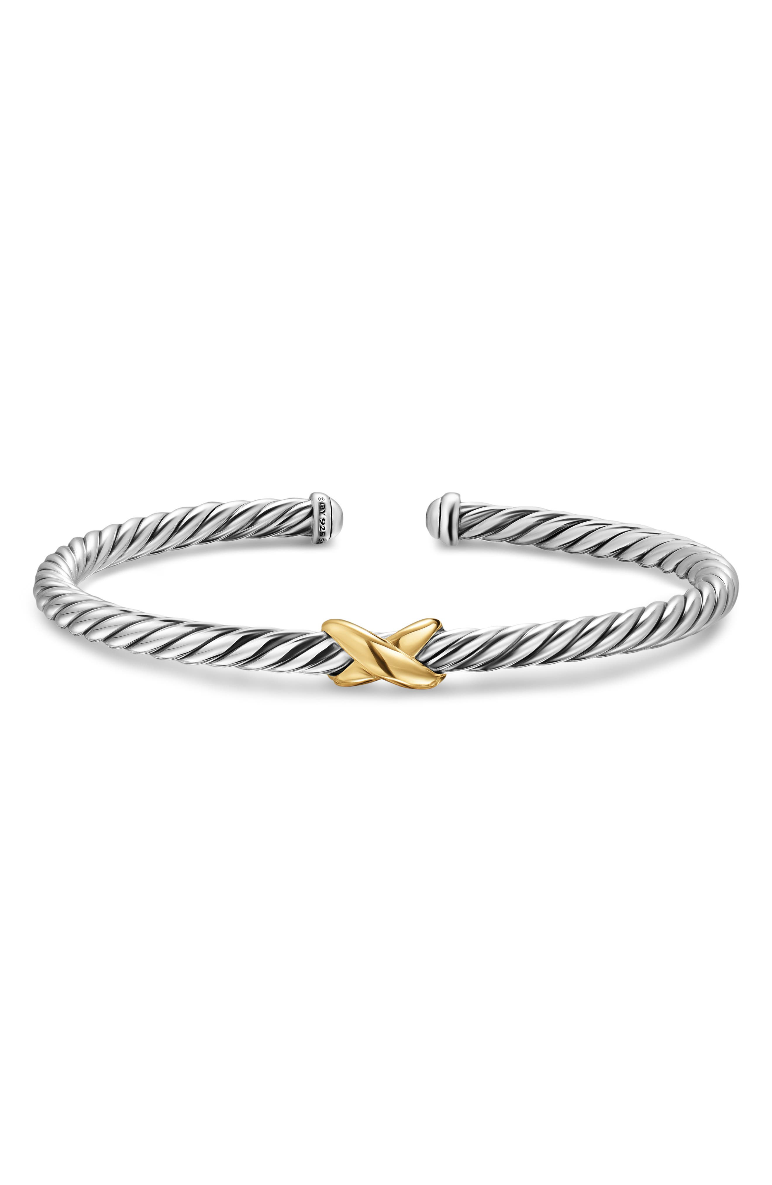 David Yurman Cable Flex X Station Bracelet in Sterling Silver with 14K Yellow Gold, 4mm in Silver/Go - 5