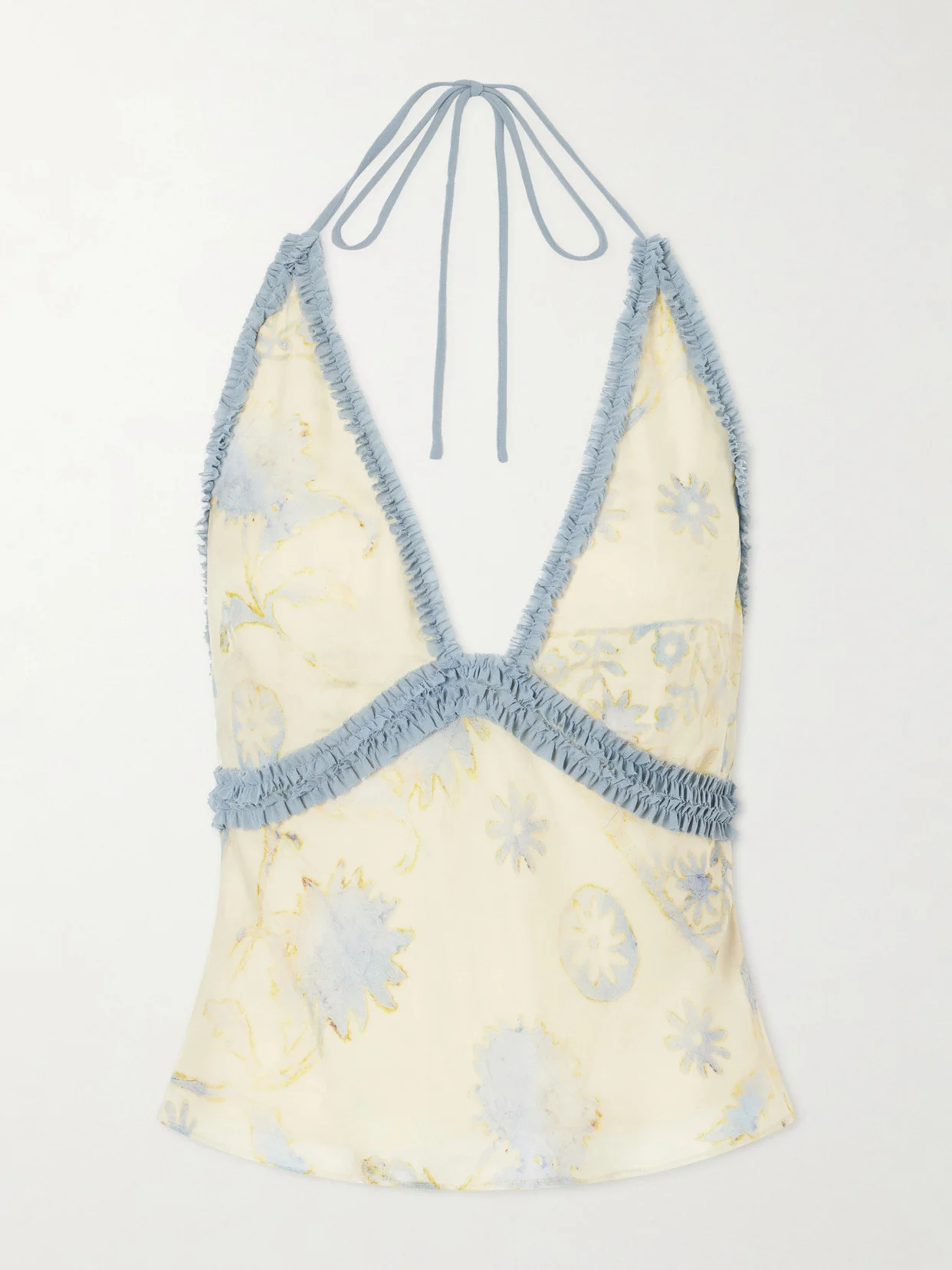 Cecile Ruffled Printed Chiffon Halter Top - 1