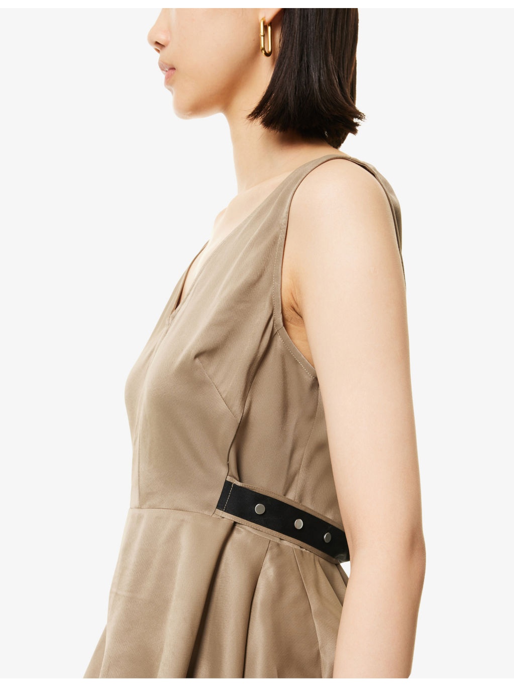 V-Neck Sleeveless Flounce Satin Top - 5