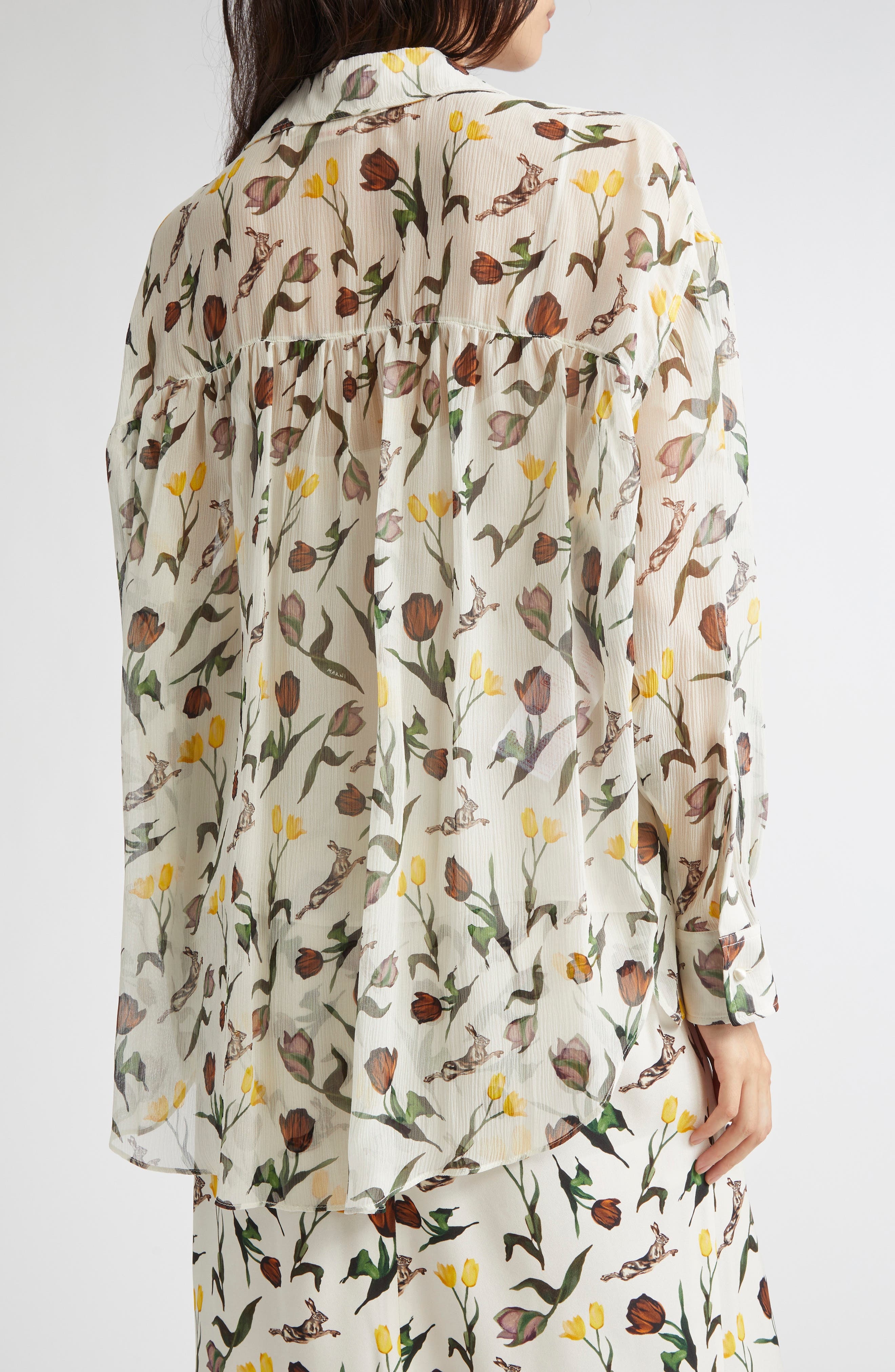 Marni Tulips & Hares Sheer Chiffon Button-Up Shirt in Thw04 Limestone at Nordstrom - 3