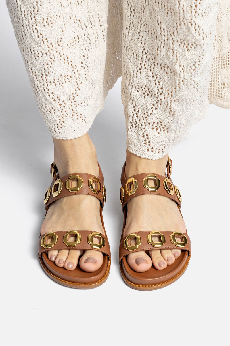 Larroudé Milan Sport Sandal In Caramel Leather outlook