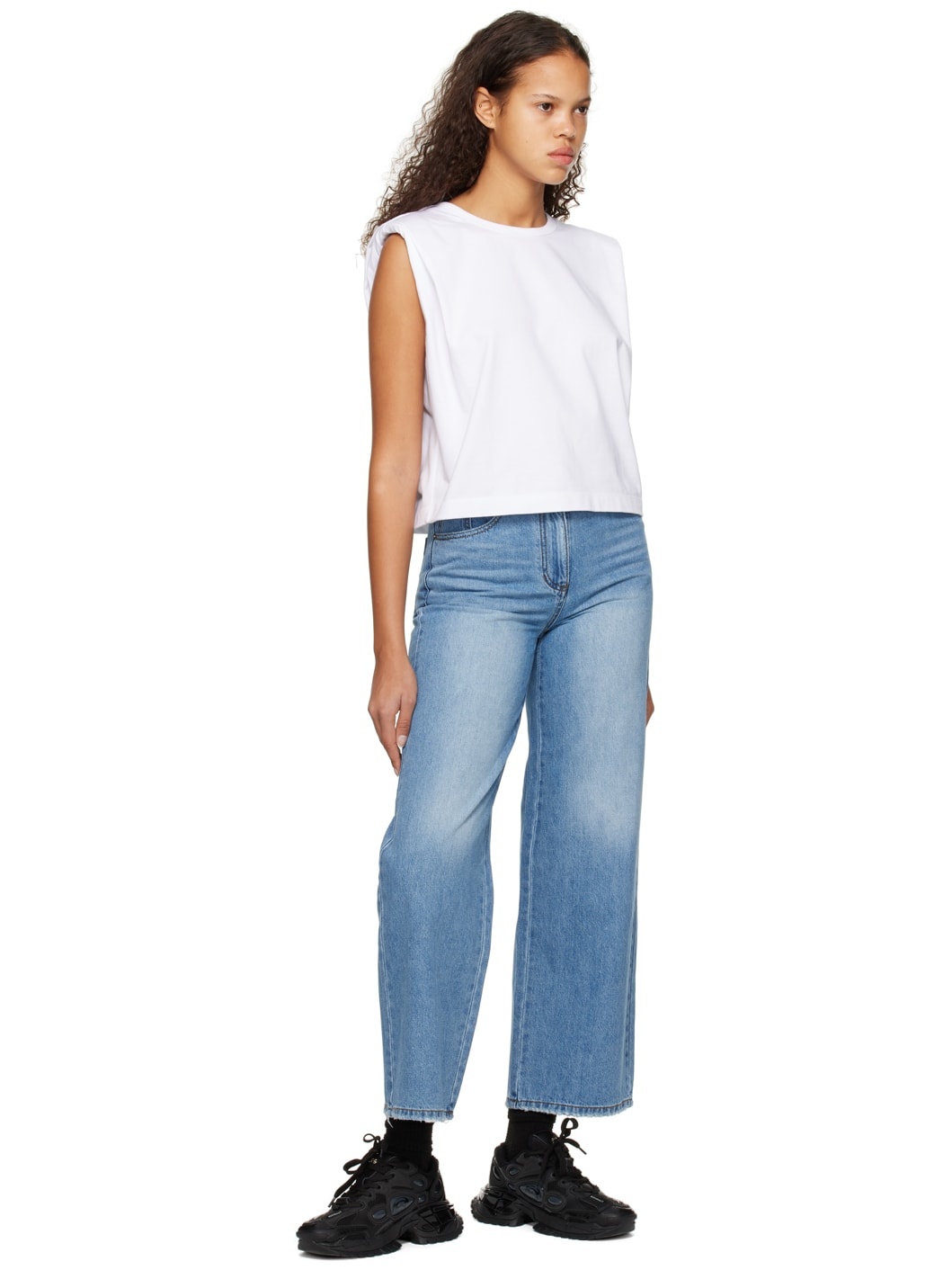 White Padded Shoulders T-Shirt - 4