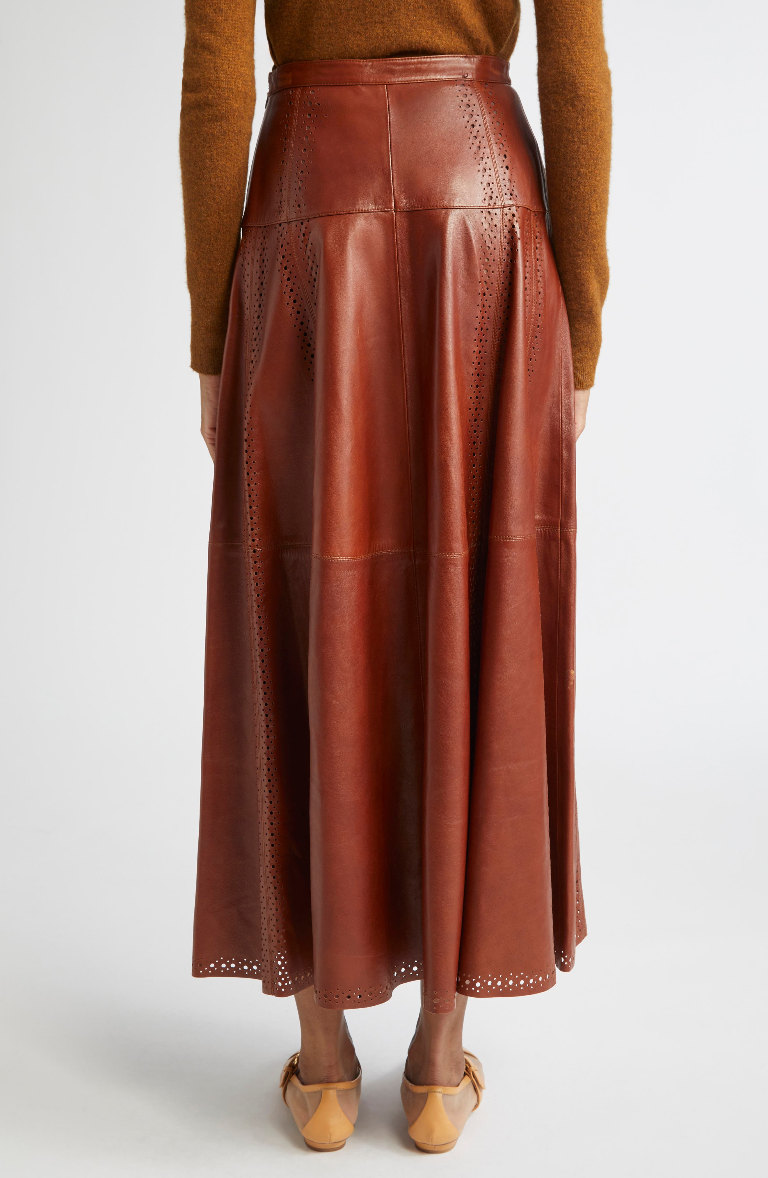 Ulla Johnson Aninda Eyelet Trim Leather A-Line Skirt in Wenge at Nordstrom - 3