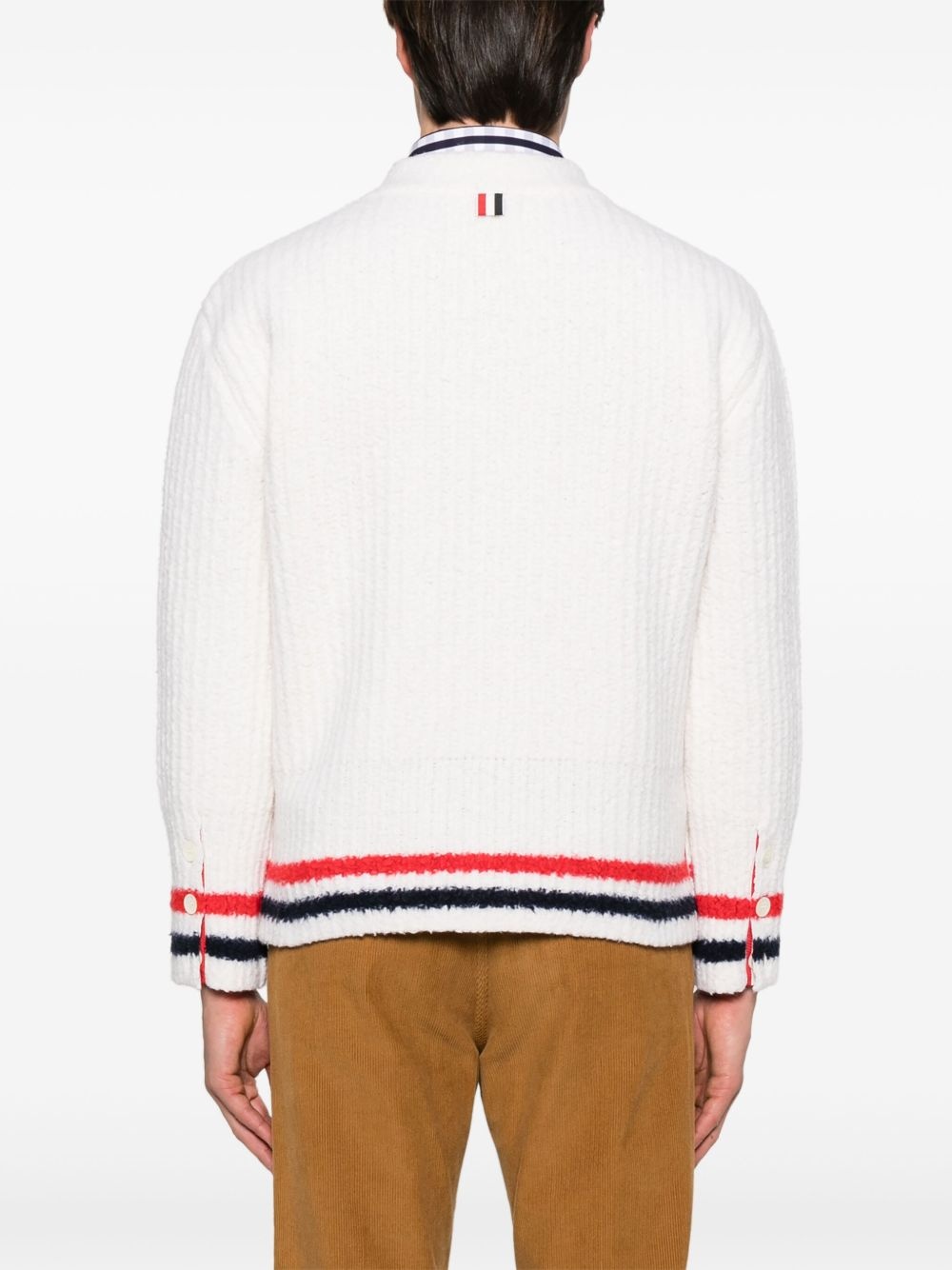 ribbed knit RWB stripe cardigan - 4