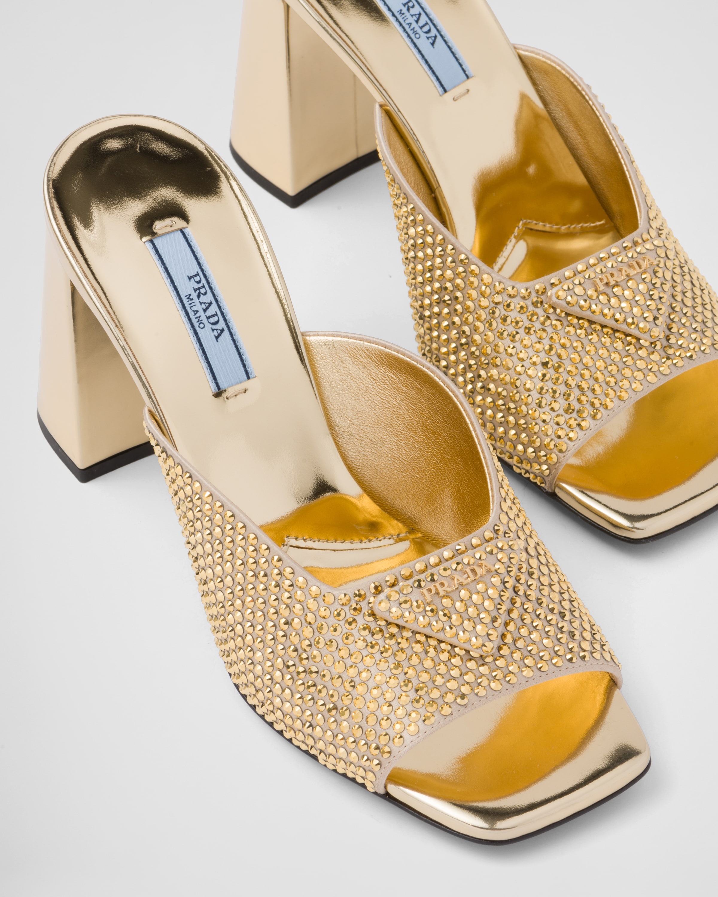 High-heeled satin slides with crystals - 7
