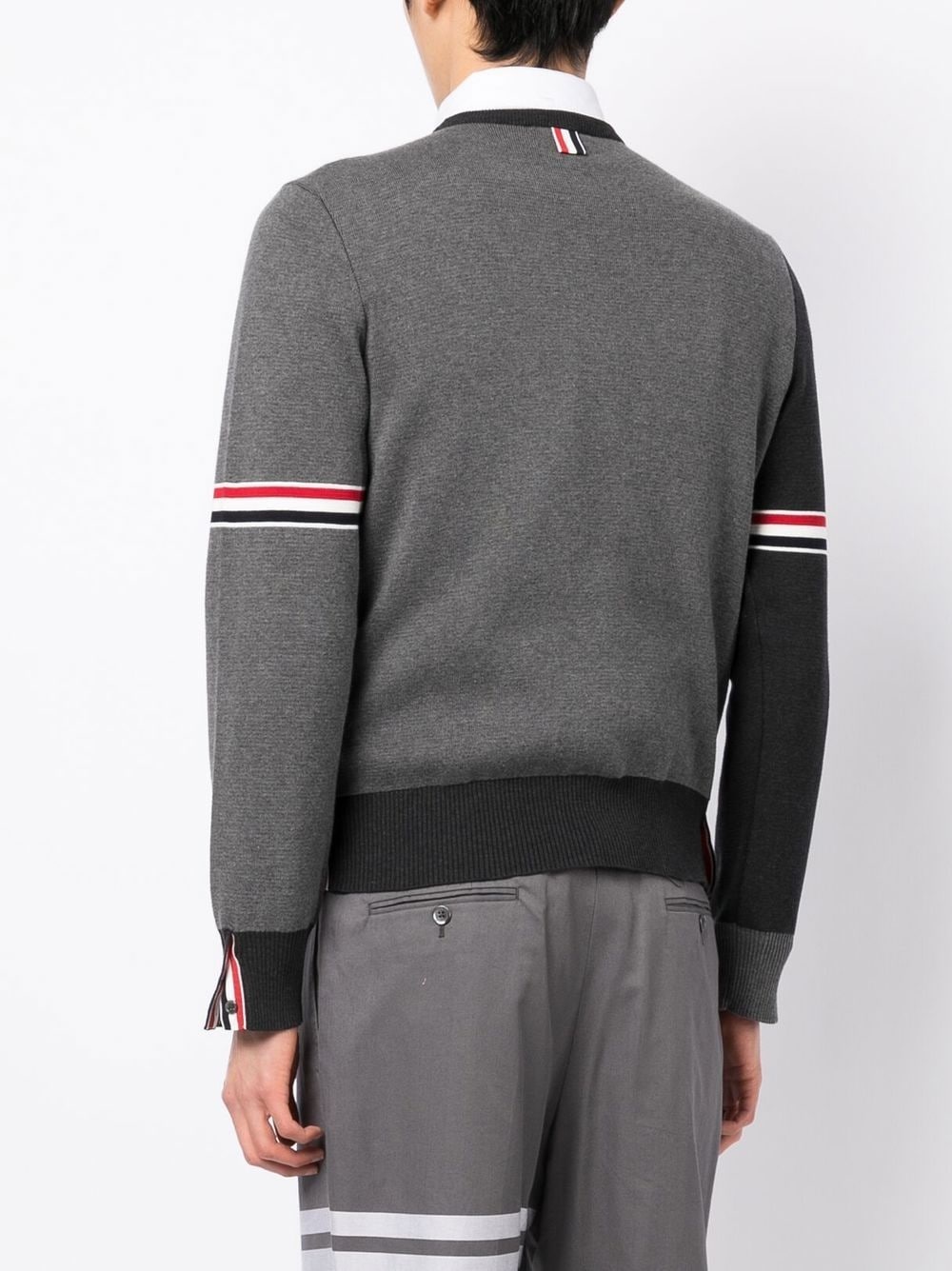 THOM BROWNE Men Fun Mix Striped Arm Crewneck Paneled Sweater - 2