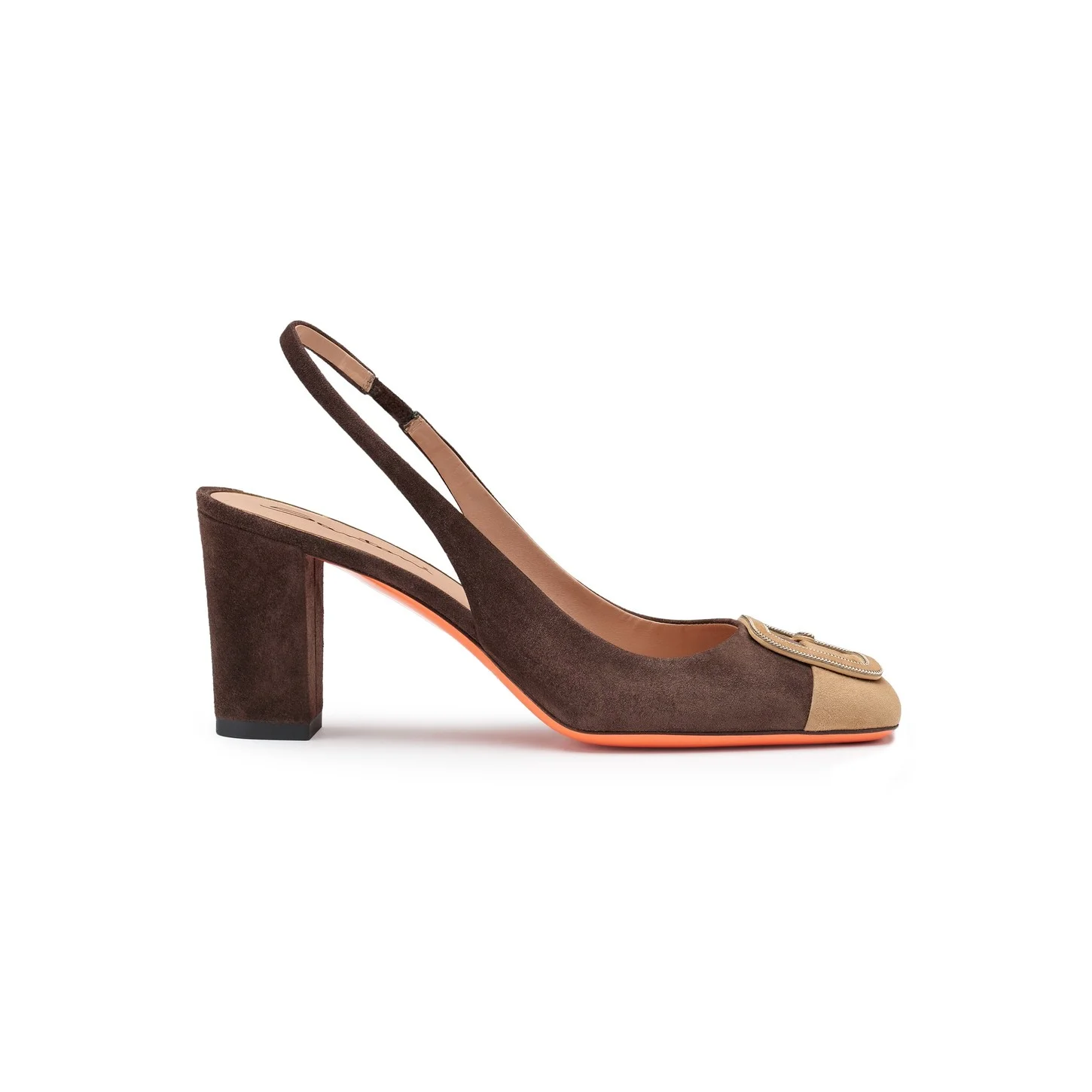 Women's dark brown and beige suede high-heel slingback - 1