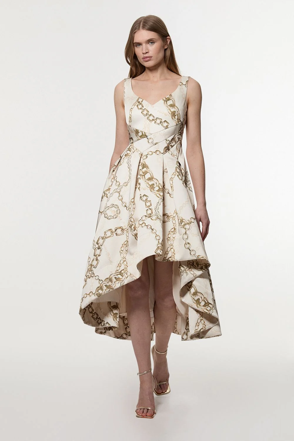Structured Viscose Satin Chain Print Tailored Prom Maxi Dress - 1