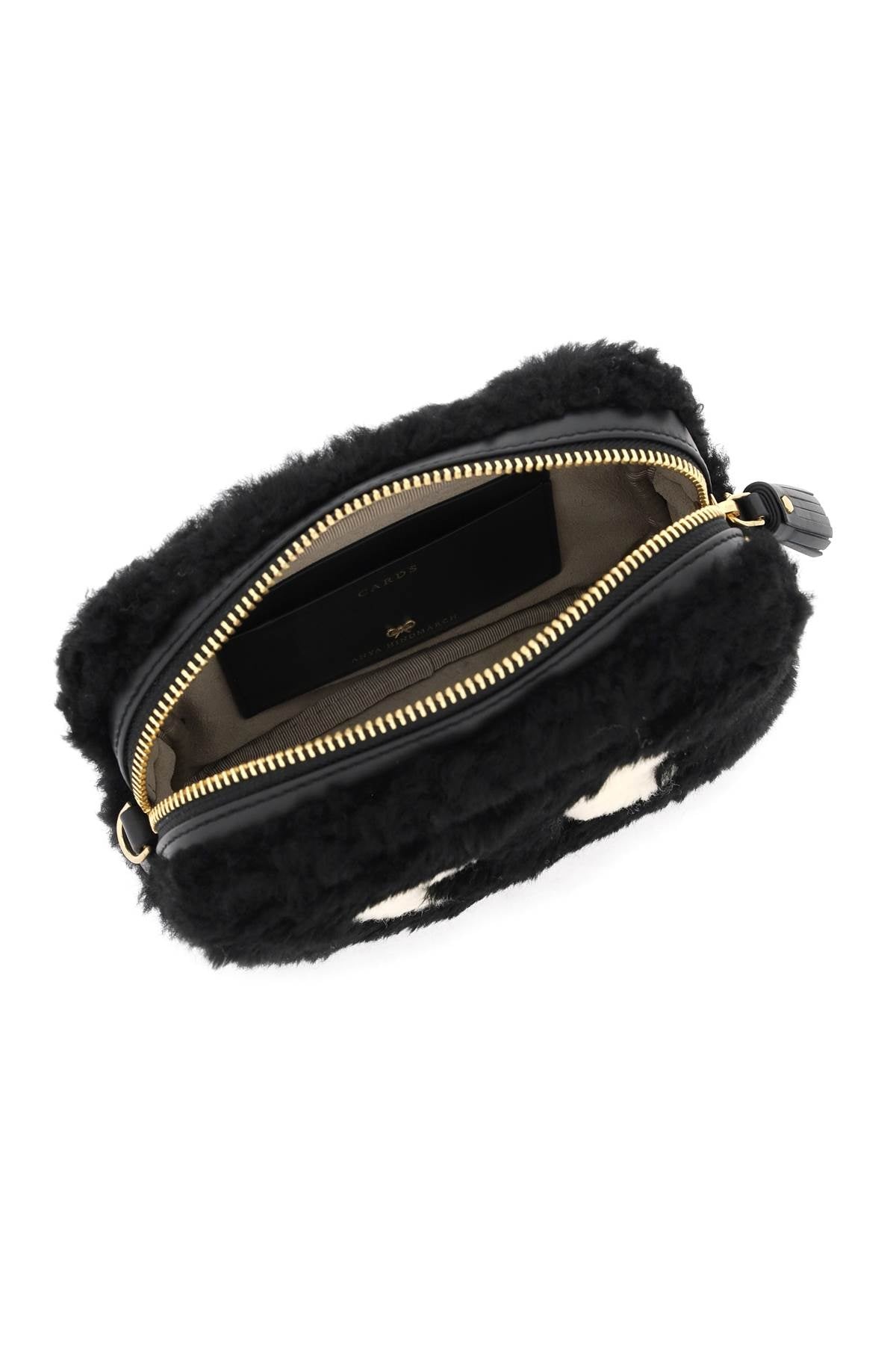 Anya Hindmarch Shearling Mini Eyes Crossbody Bag | REVERSIBLE