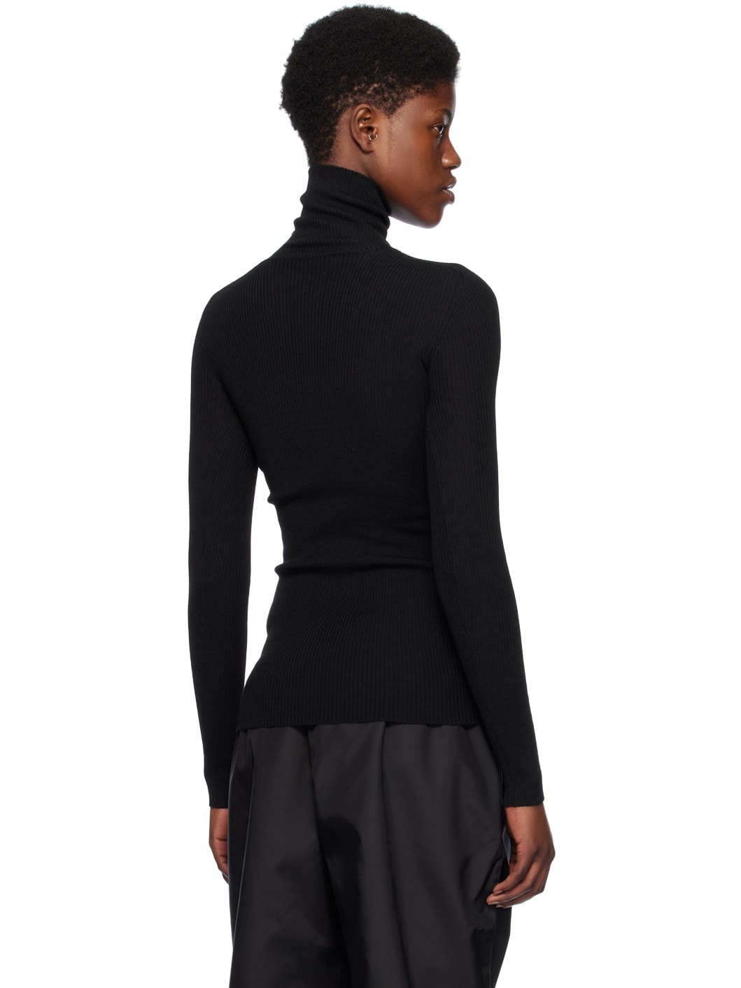 Black Ribbed Turtleneck - 3