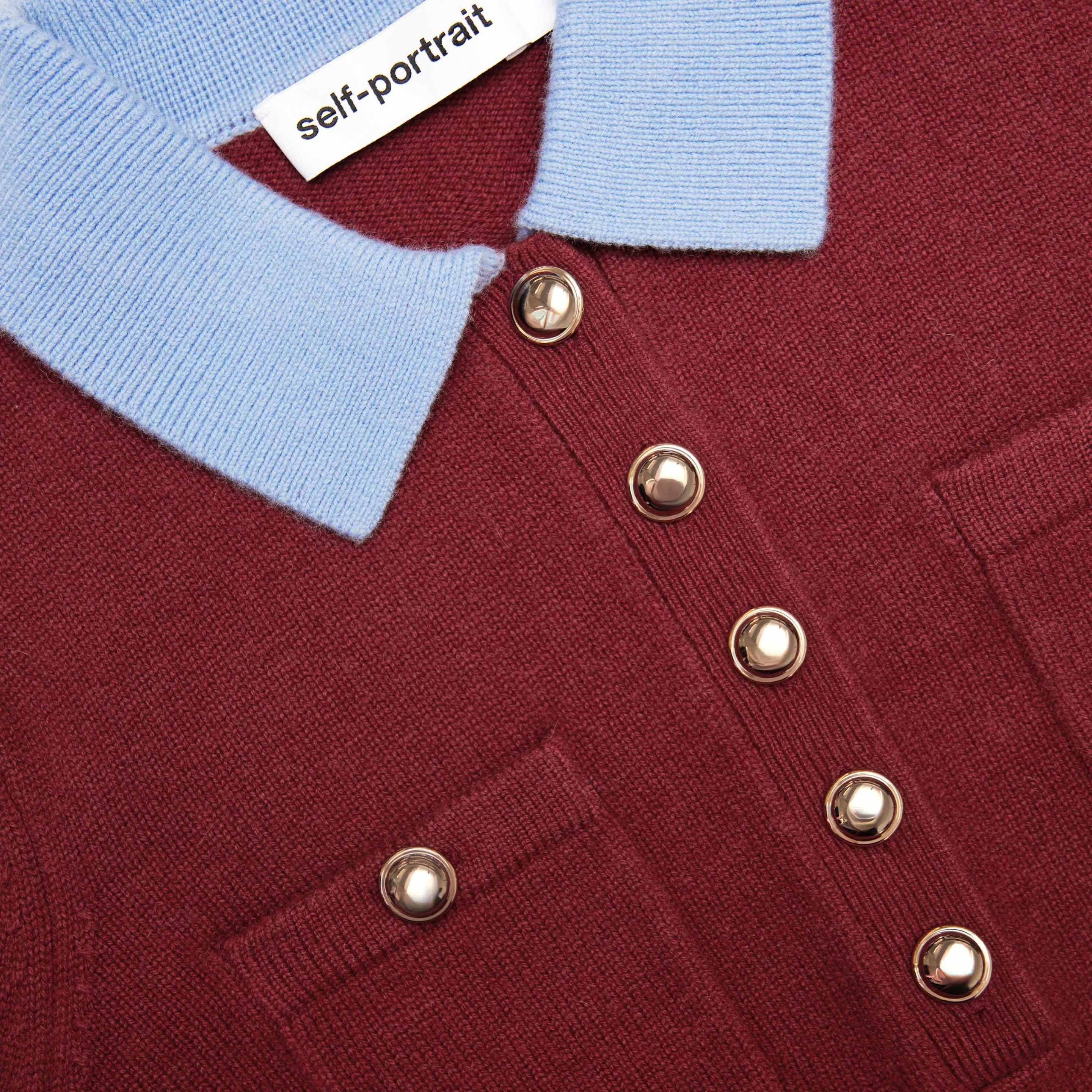 Burgundy Contrast Collar Knit Top - 5