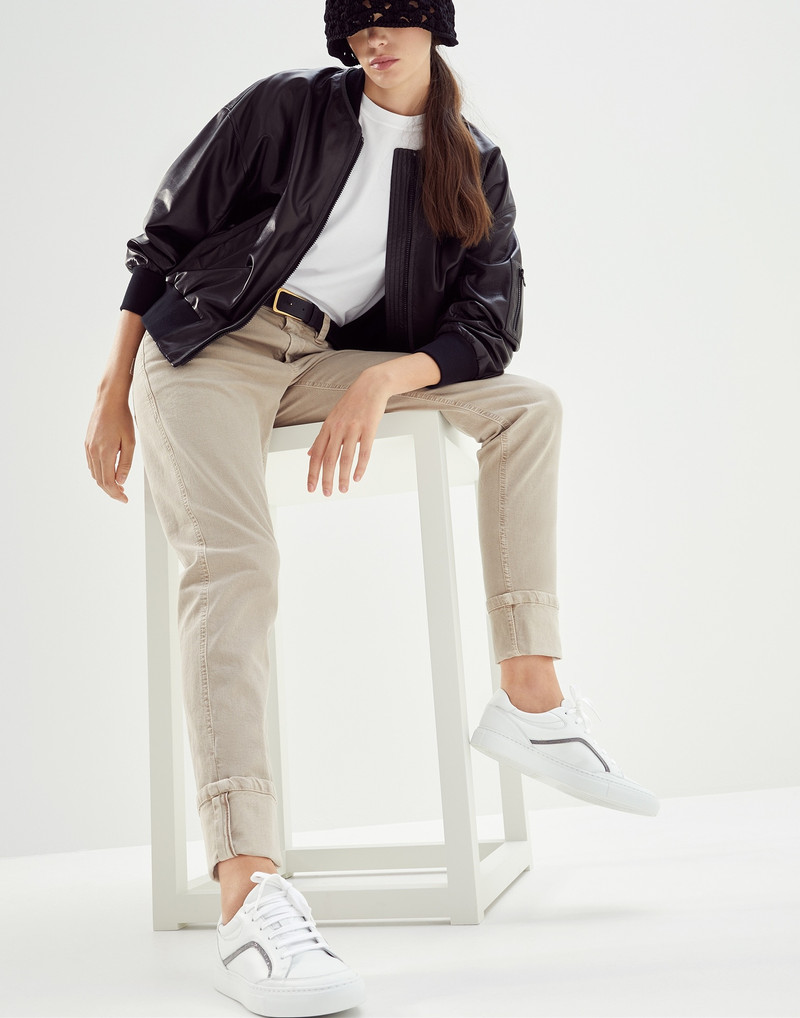 Brunello Cucinelli Matte calfskin sneakers with precious contour outlook