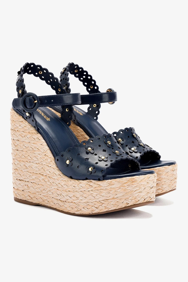 Larroudé Jasmine Wedge In Navy Leather outlook