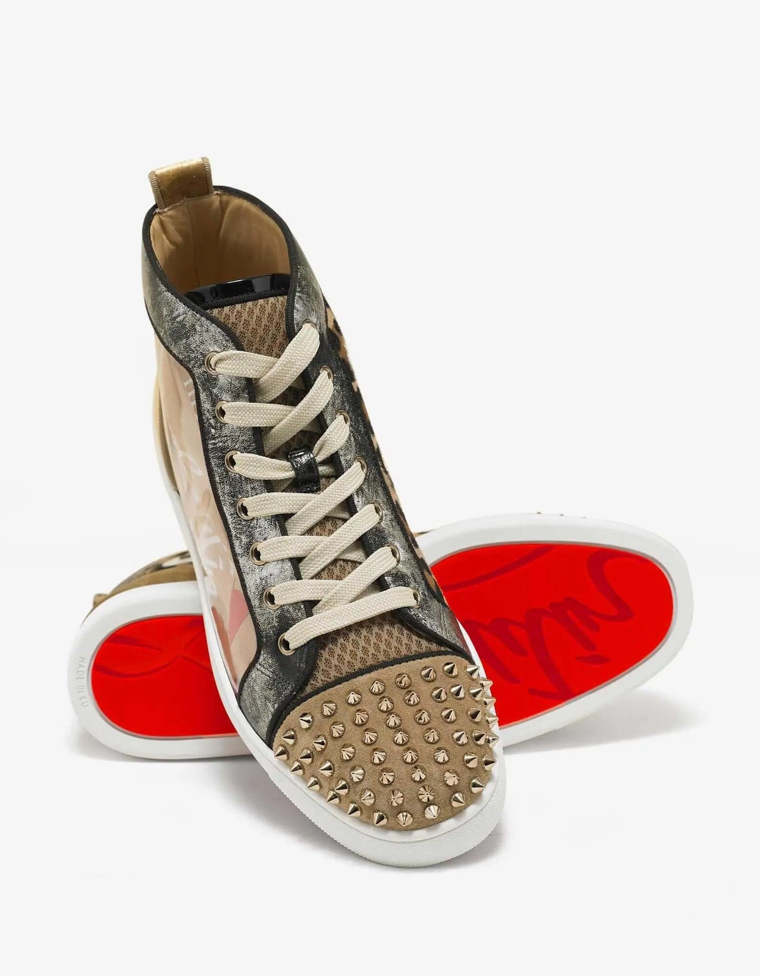 Christian Louboutin Lou Spikes Loubi Kraft Flat High Top Trainers - 7