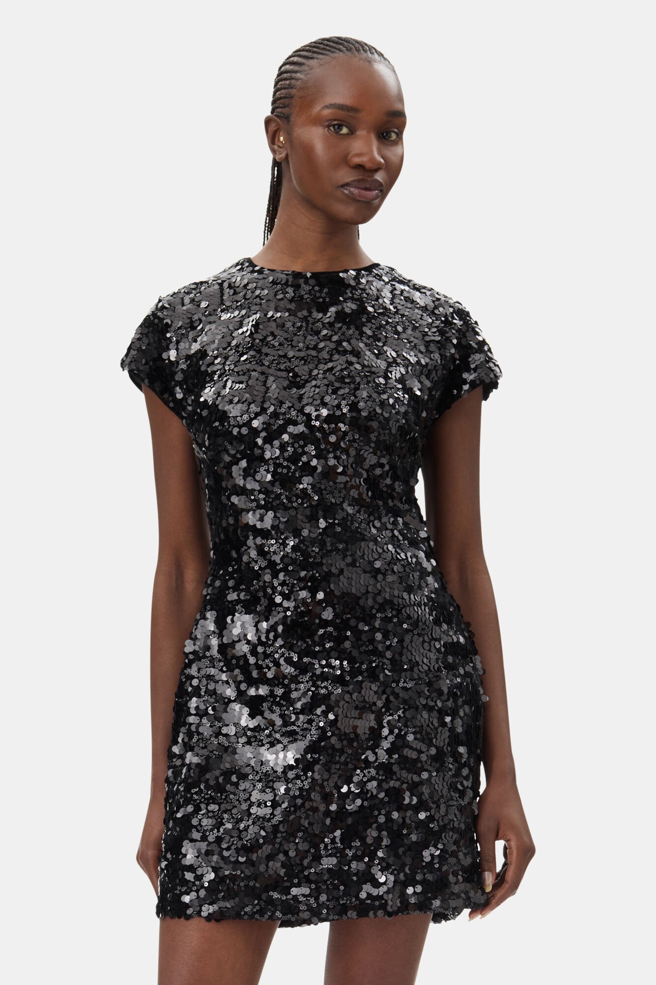 BLACK VELVET SEQUINS MINI DRESS - 3
