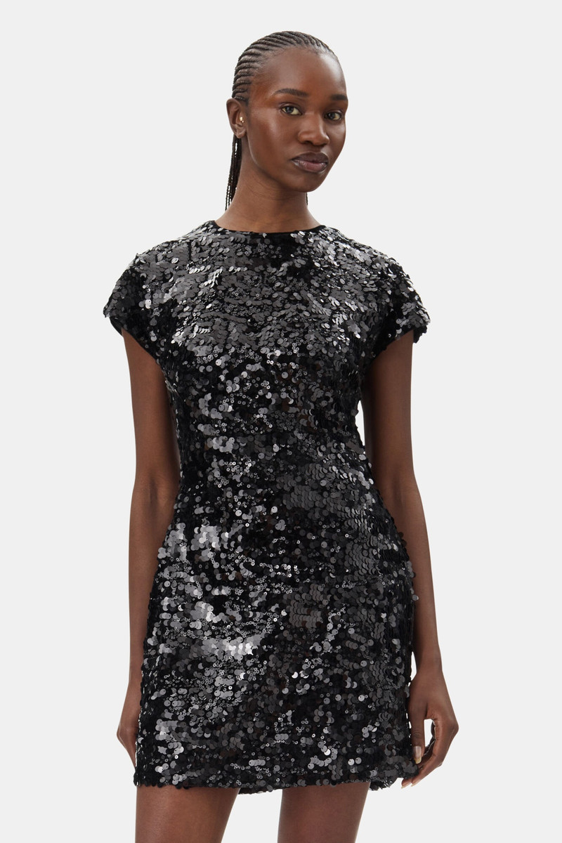 BLACK VELVET SEQUINS MINI DRESS 3