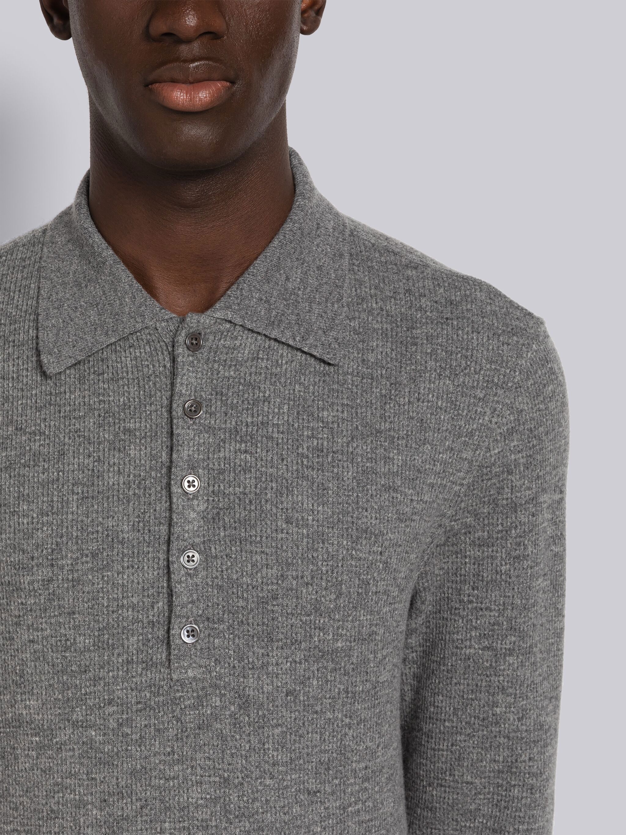 Cashmere Waffle Long Sleeve Polo - 5