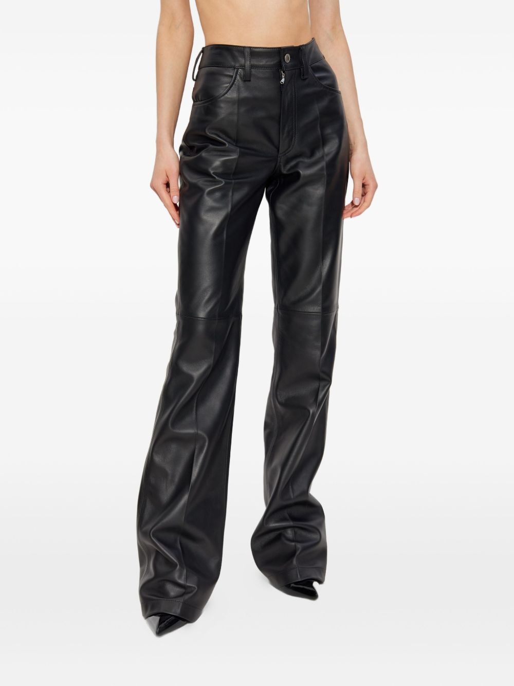 panelled leather trousers - 3
