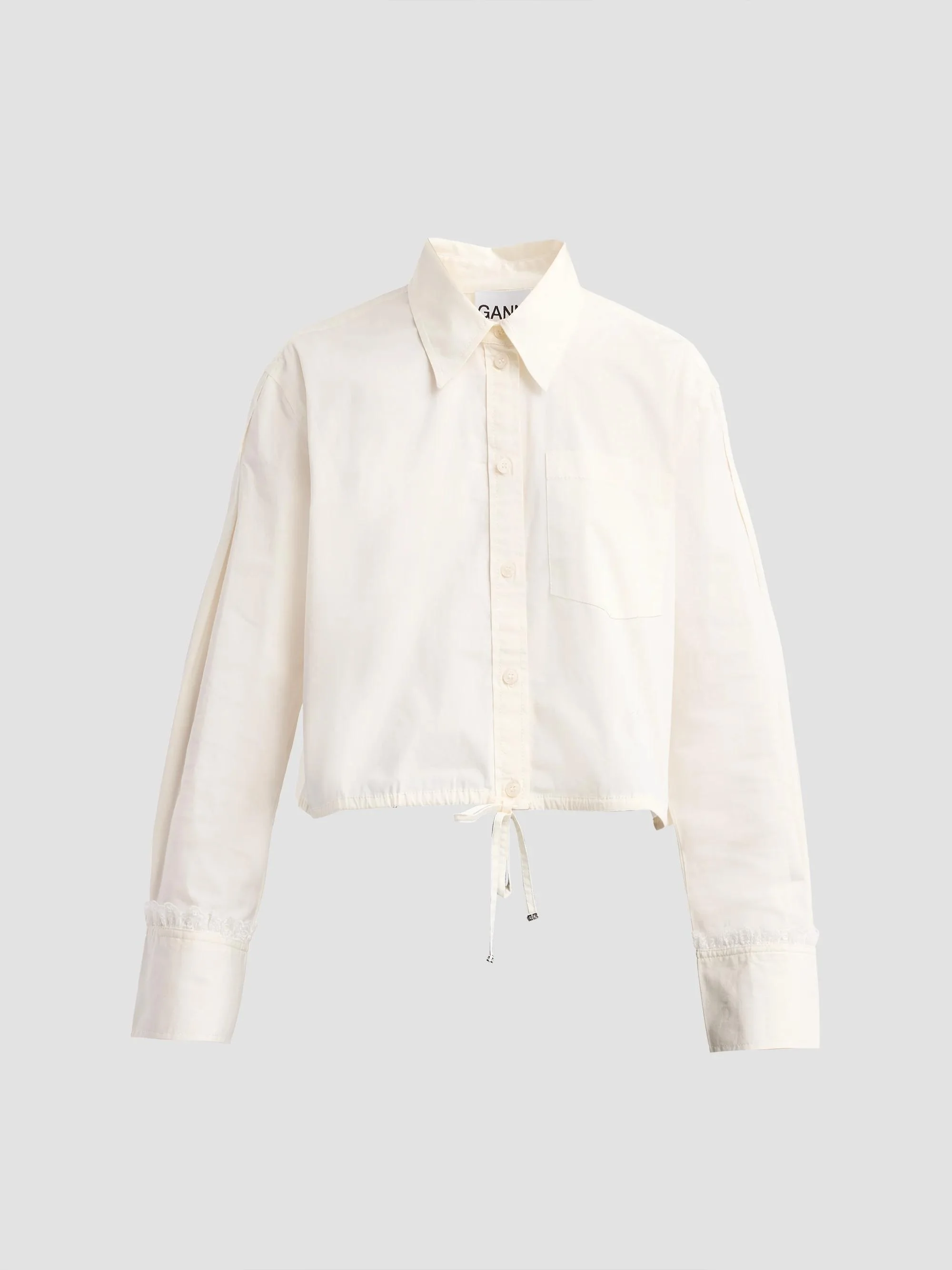 Women's Stretch Cotton Cropped Bowling Shirt - Egret - 1