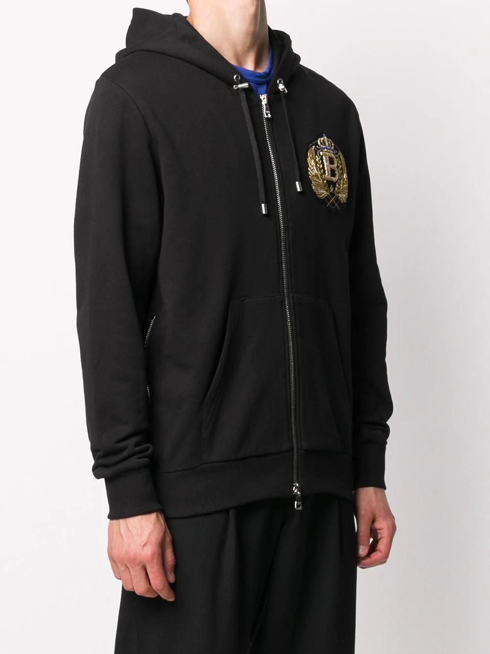 embroidered crest-motif hoodie - 3