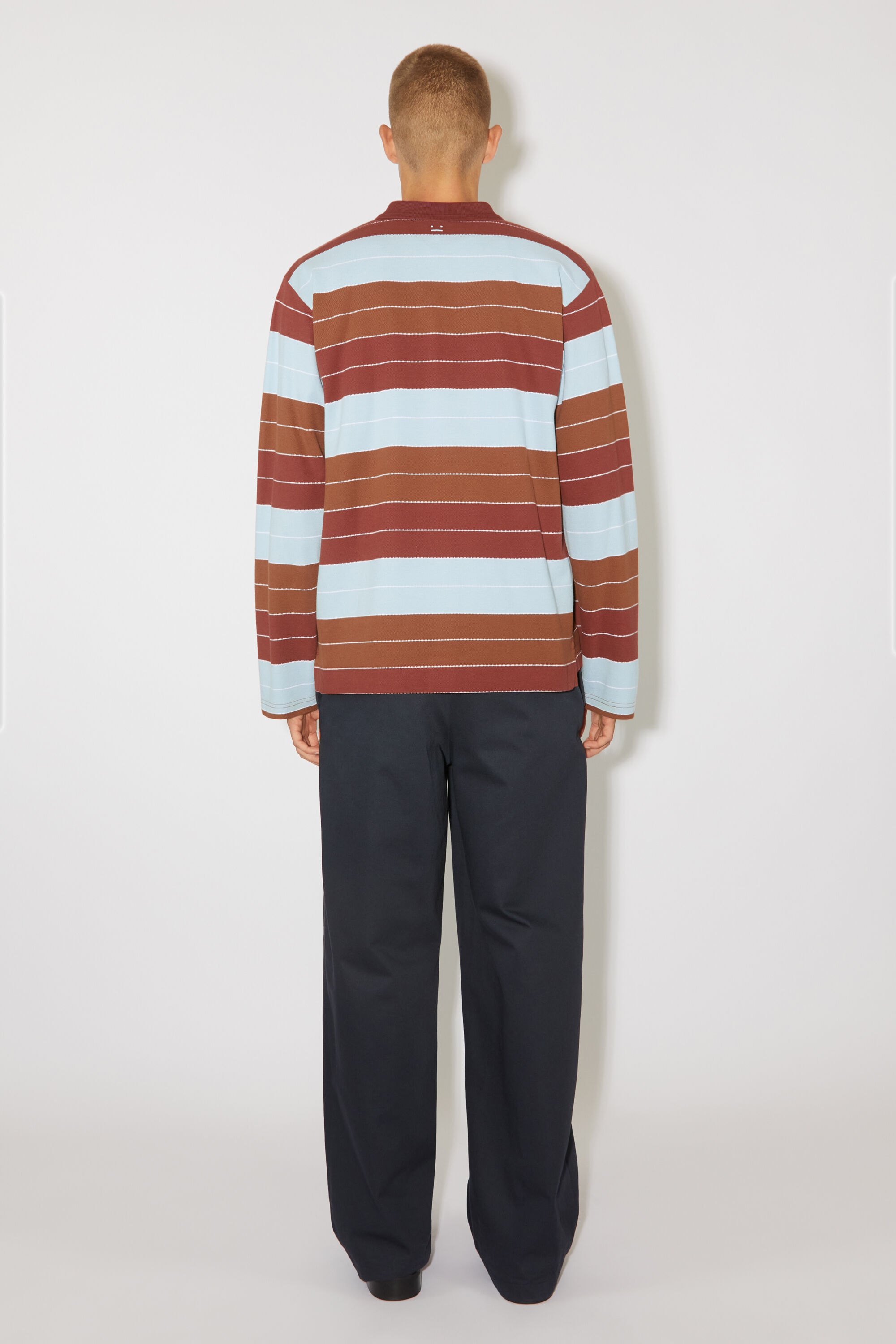 Polo long sleeve t-shirt - Relaxed fit - Deep red/dusty blue - 3