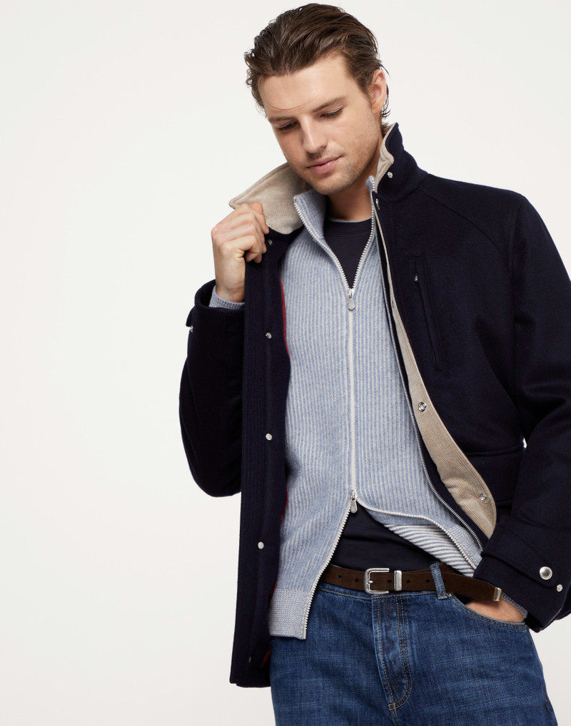 Wool double beaver cloth outerwear jacket with corduroy inserts 4