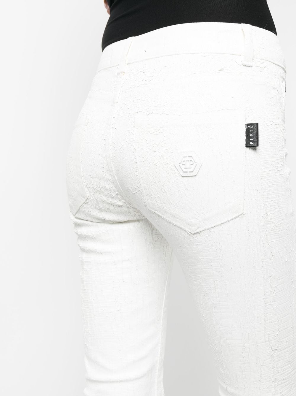 crackle-textured denim leggings - 5
