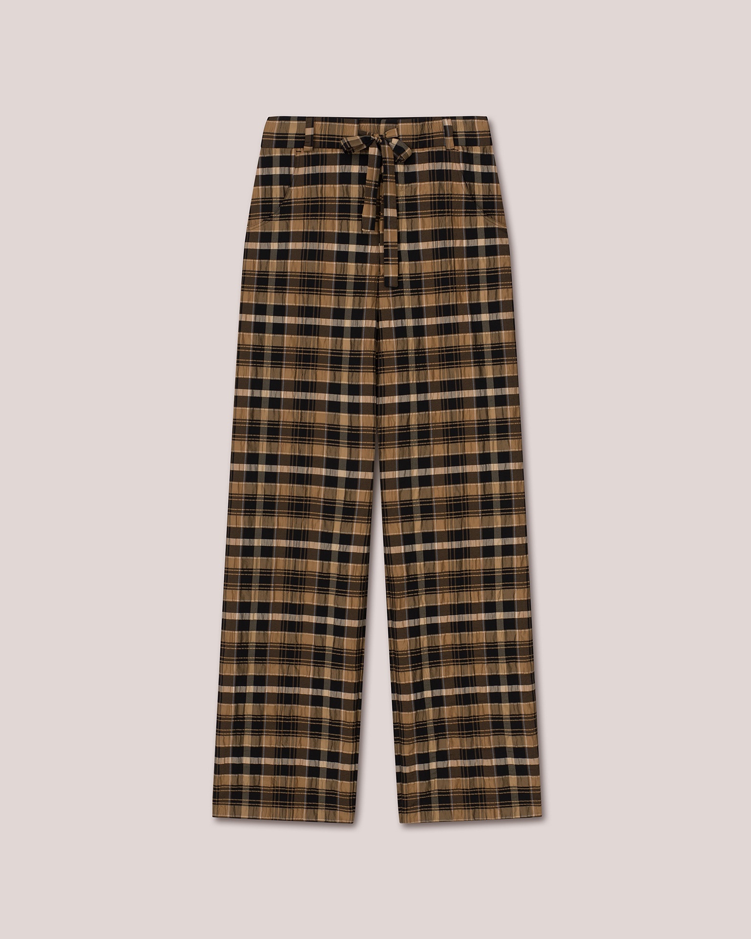 TYMEO - Loose seersucker pants - Black/Camel - 1