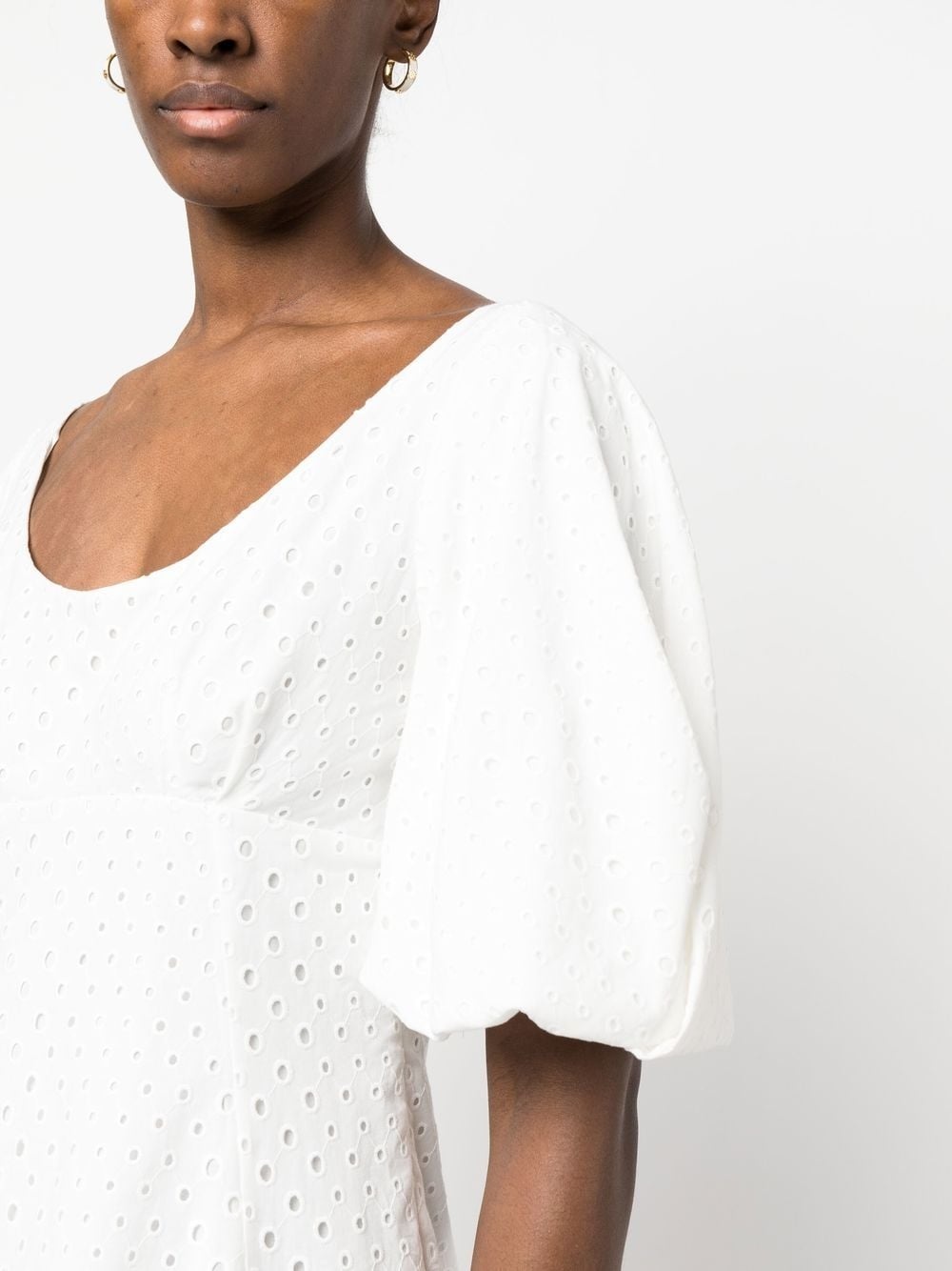 puff-sleeve embroidered midi dress - 5